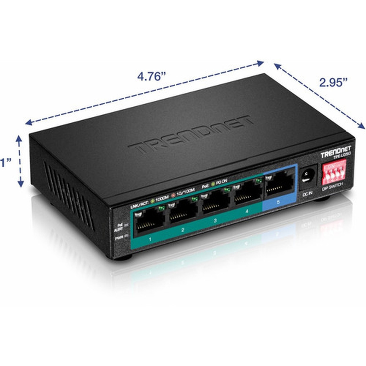 TRENDnet 5-Port Gigabit Long Range PoE Switch 4 x Gigabit PoE Ports 1 x Gigabit Port 32W PoE Budget 10Gbps Switching Capacity - TPE-LG50