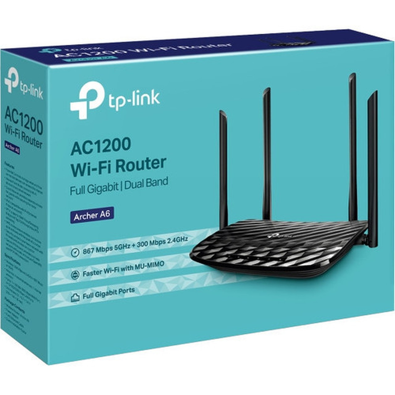 TP-LINK Archer A6 IEEE 80211ac Ethernet Wireless Router - 240 GHz ISM Band - 5 GHz UNII Band - 5 x Antenna1 x Internal4 x - 150 - ARCHER A6