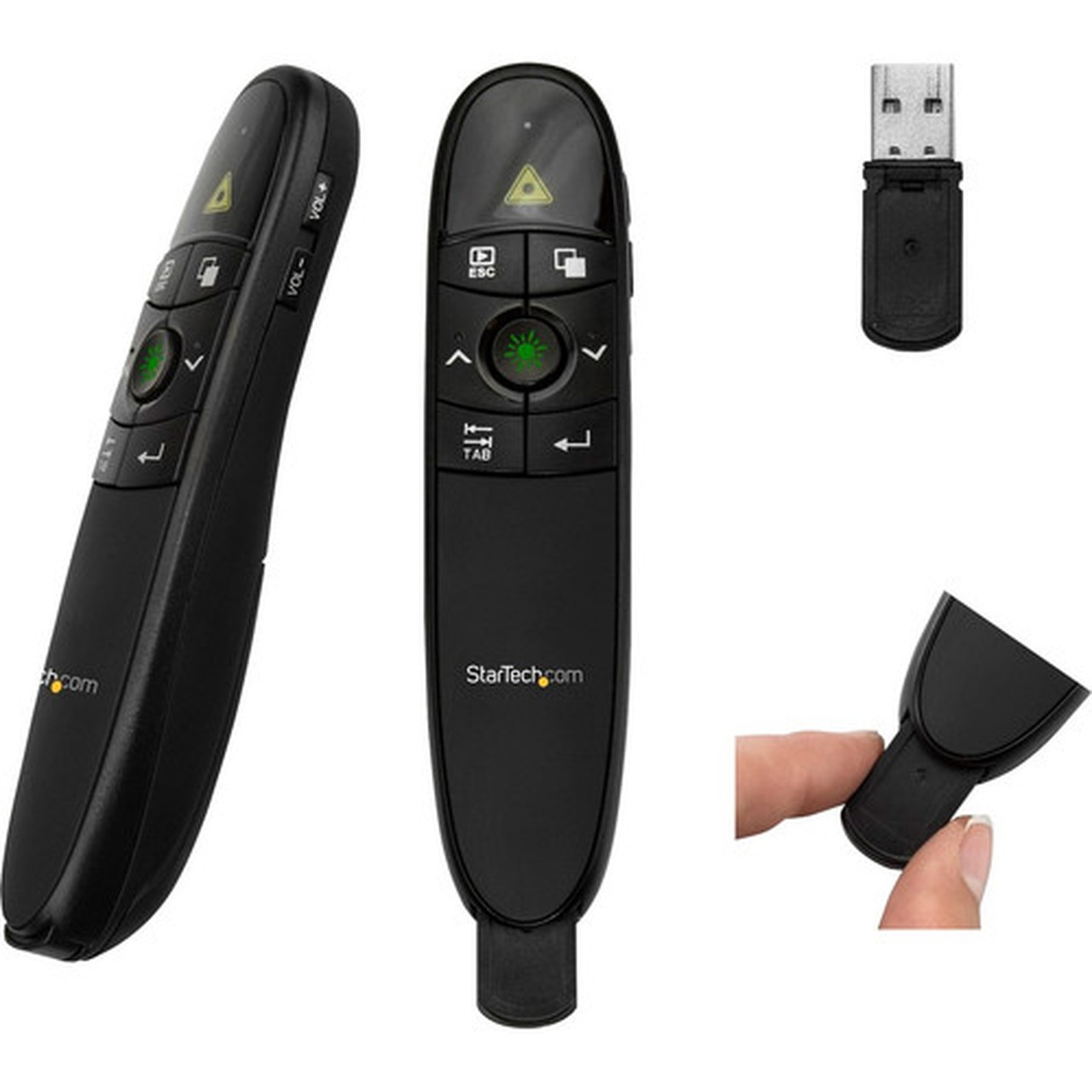 Wireless Presentation Remote with Green Laser Pointer - 90 ft 27 m - USB Presentation Clicker for Mac and Windows - Batteries - and PRESREMOTEG