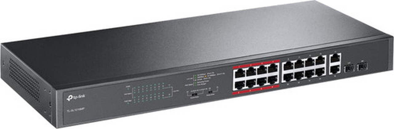 TP-LINK 16-Port 10100Mbps  2-Port Gigabit Unmanaged PoE Switch - 16 Ports - 2 Layer Supported - Modular - Twisted Pair Optical - 1U TL-SL1218MP