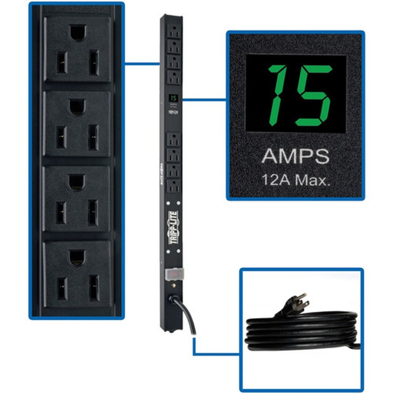 Tripp Lite Metered PDUMV15-24 8-Outlets PDU - NEMA 5-15P - 8 x NEMA 5-15R - 120 V AC - 152 kW - 0U - Vertical - Wall-mountable PDUMV15-24