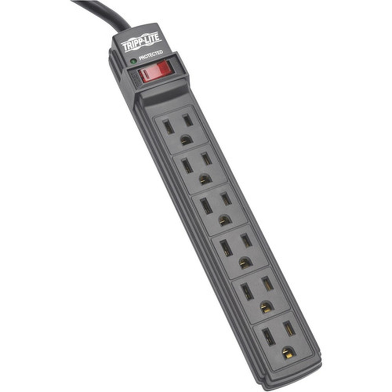 Tripp Lite Power Strip 6 Outlet NEMA 5-15R AC 6  Cord 5-15P Black Housing - NEMA 5-15P - 6 x NEMA 5-15R - 6 ft Cord - 15 A Current - PS66B