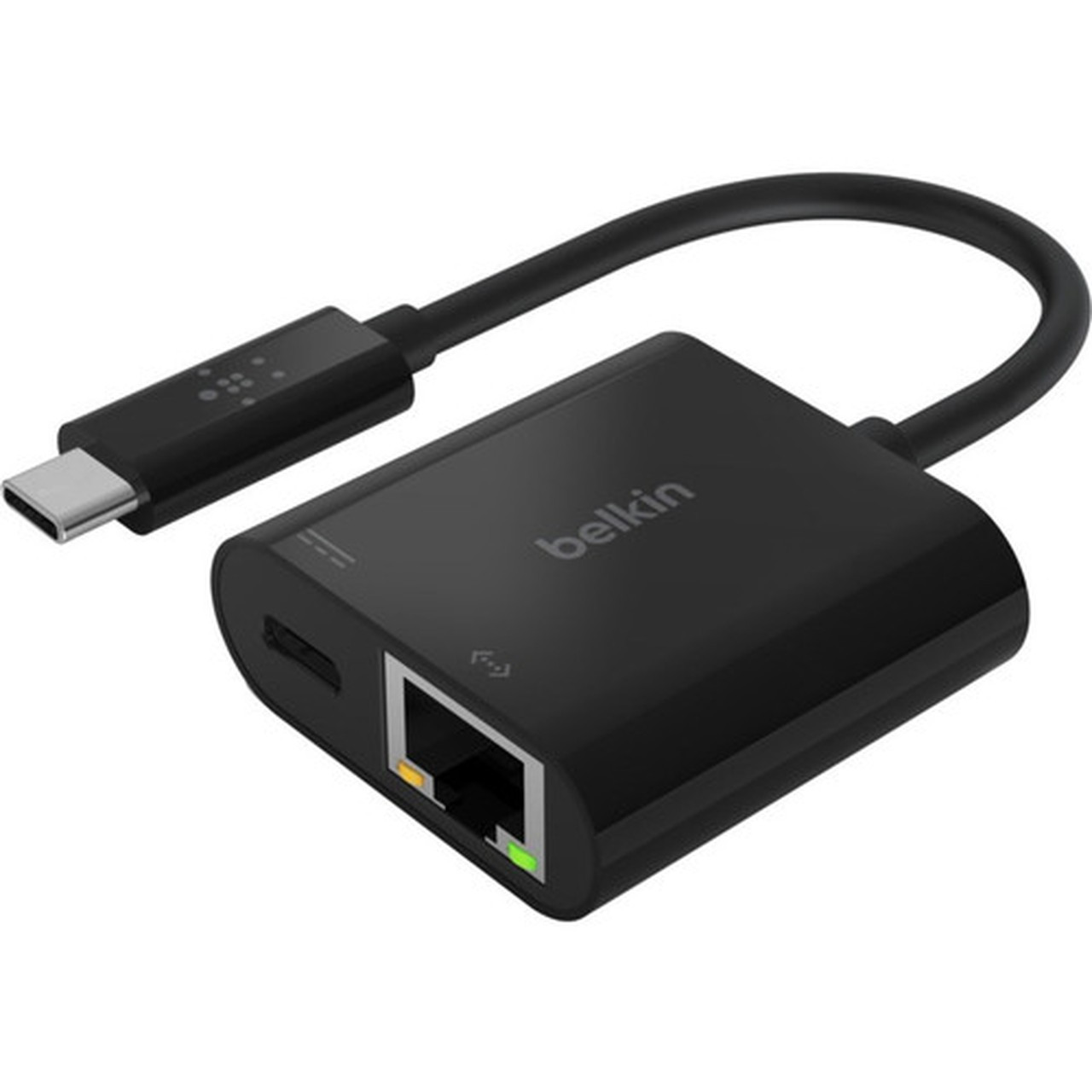 Belkin USB-C to Ethernet  Charge Adapter - 1 x Type C Male USB - 1 x RJ-45 Female Network 1 x Type C Female USB - Black INC001BTBK