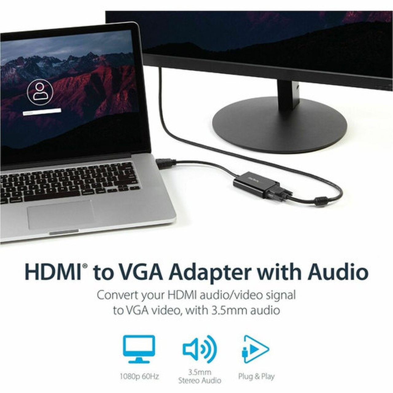 StarTechcom HDMI to VGA Adapter - With Audio - 1080p - 1920 x 1080 - Black - HDMI Converter - VGA to HDMI Monitor Adapter - Convert - HD2VGAA2