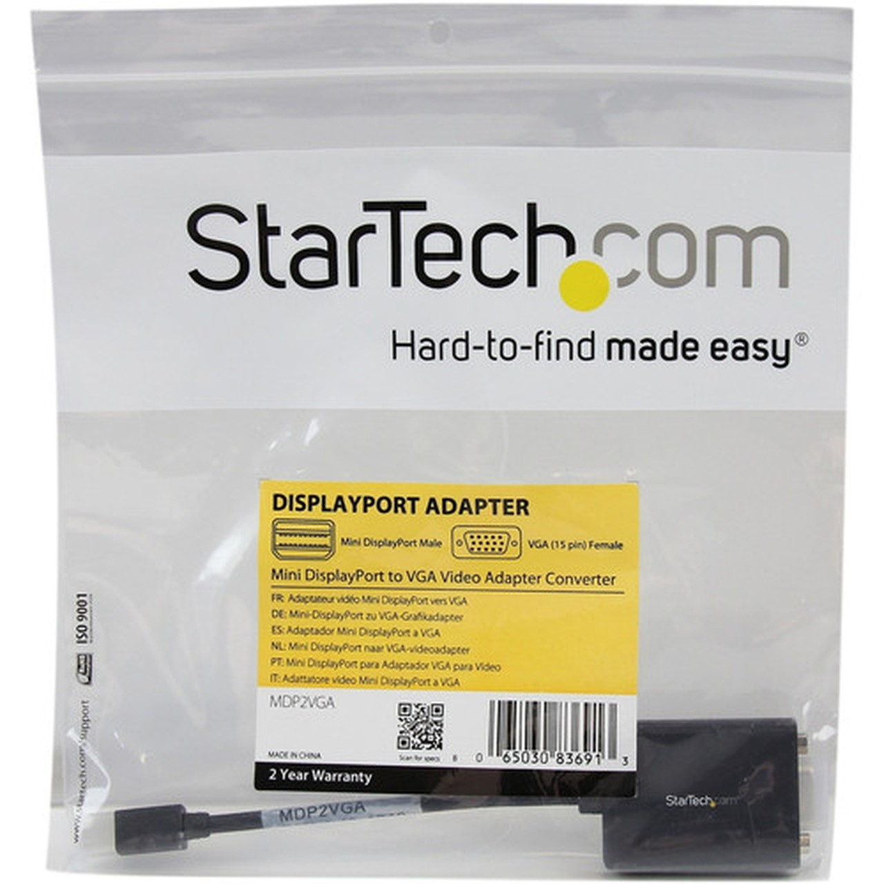 StarTechcom Mini DisplayPort to VGA Adapter - Black - 1080p - Thunderbolt to VGA Monitor Adapter - Mini DP to VGA Converter - Connect MDP2VGA
