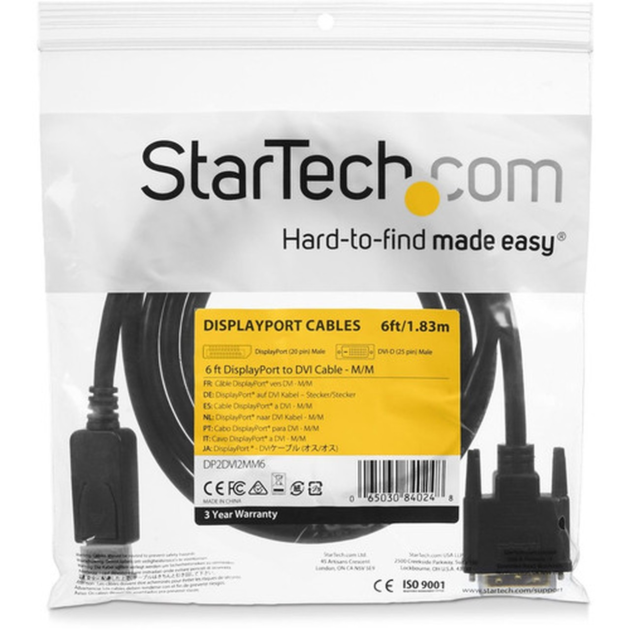 StarTechcom 6ft 18m DisplayPort to DVI Cable 1080p Video DisplayPort to DVI-D AdapterConverter Cable DP 12 to DVI Monitor - - DP2DVI2MM6