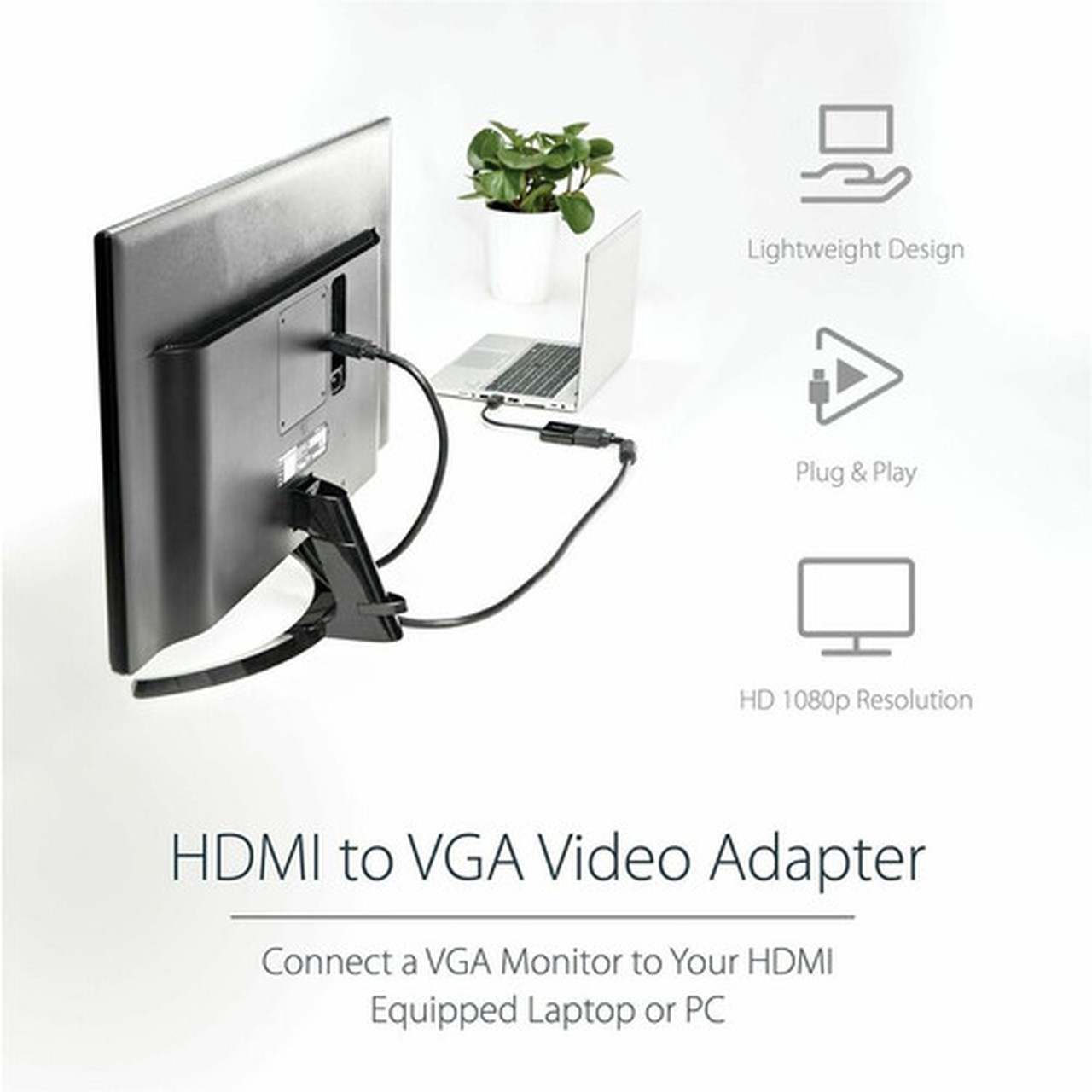 StarTechcom HDMI to VGA Adapter - 1080p - 1920 x 1080 - Black - HDMI Converter - VGA to HDMI Monitor Adapter - Connect an HDMI Laptop HD2VGAE2