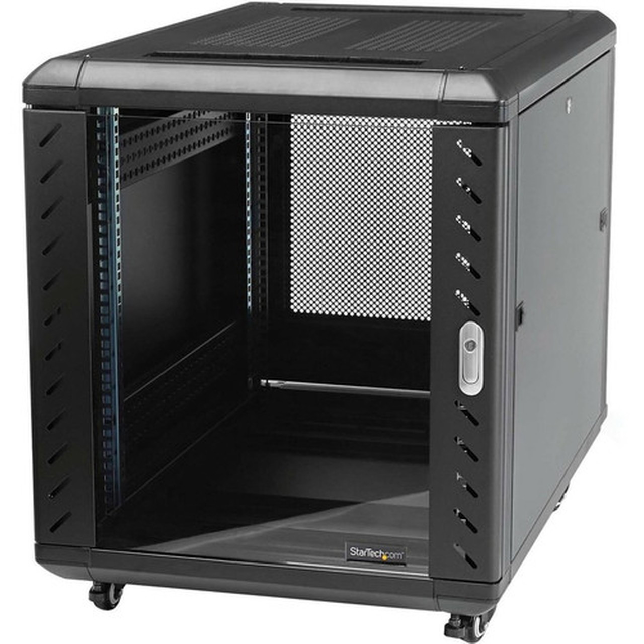 StarTechcom 15U 19 Server Rack Cabinet - 4 Post Adjustable Depth 6-32 Locking Knock Down Enclosure - Mobile wGlass Door  - 15U RK1536BKF