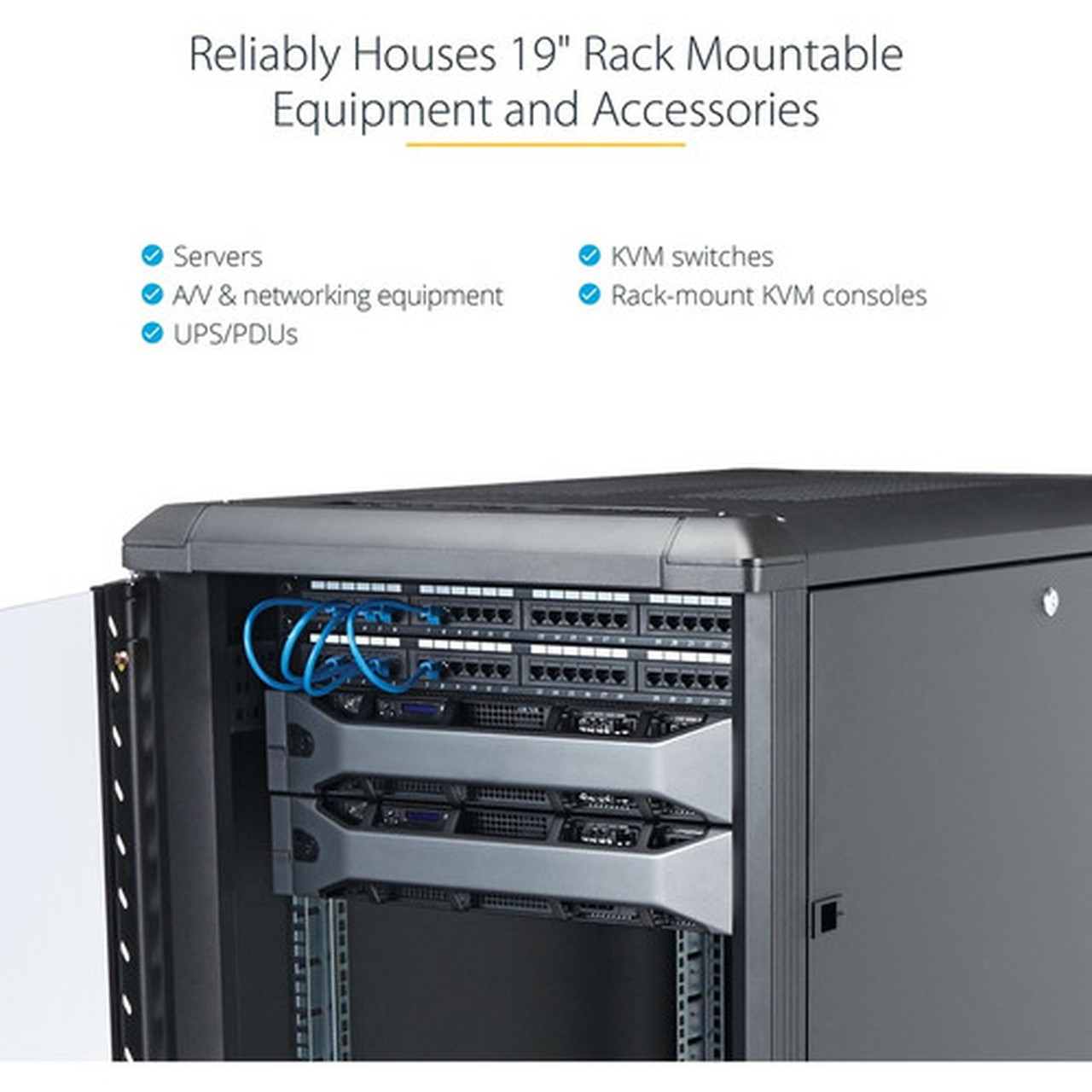 StarTechcom 15U 19 Server Rack Cabinet - 4 Post Adjustable Depth 6-32 Locking Knock Down Enclosure - Mobile wGlass Door  - 15U RK1536BKF