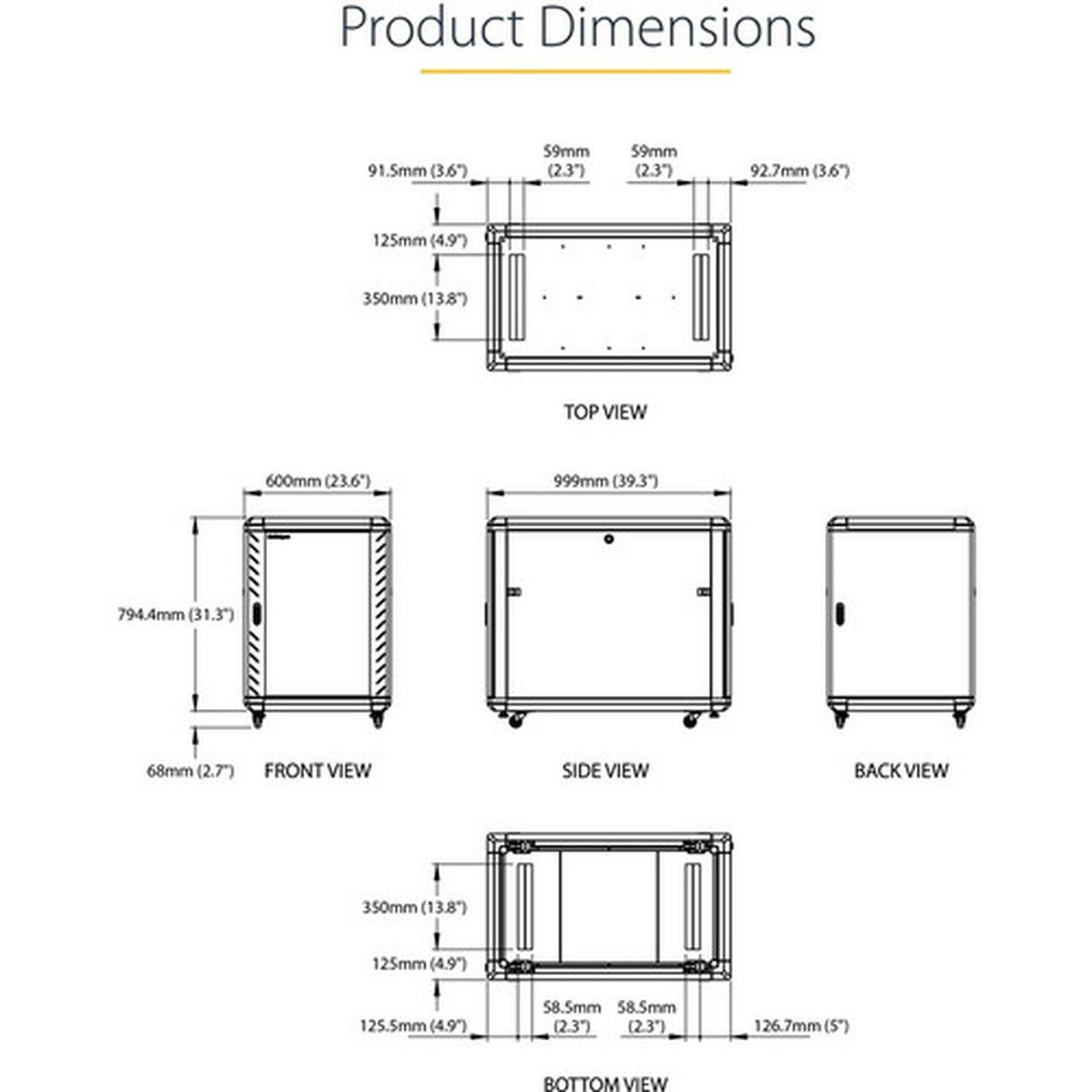 StarTechcom 15U 19 Server Rack Cabinet - 4 Post Adjustable Depth 6-32 Locking Knock Down Enclosure - Mobile wGlass Door  - 15U RK1536BKF