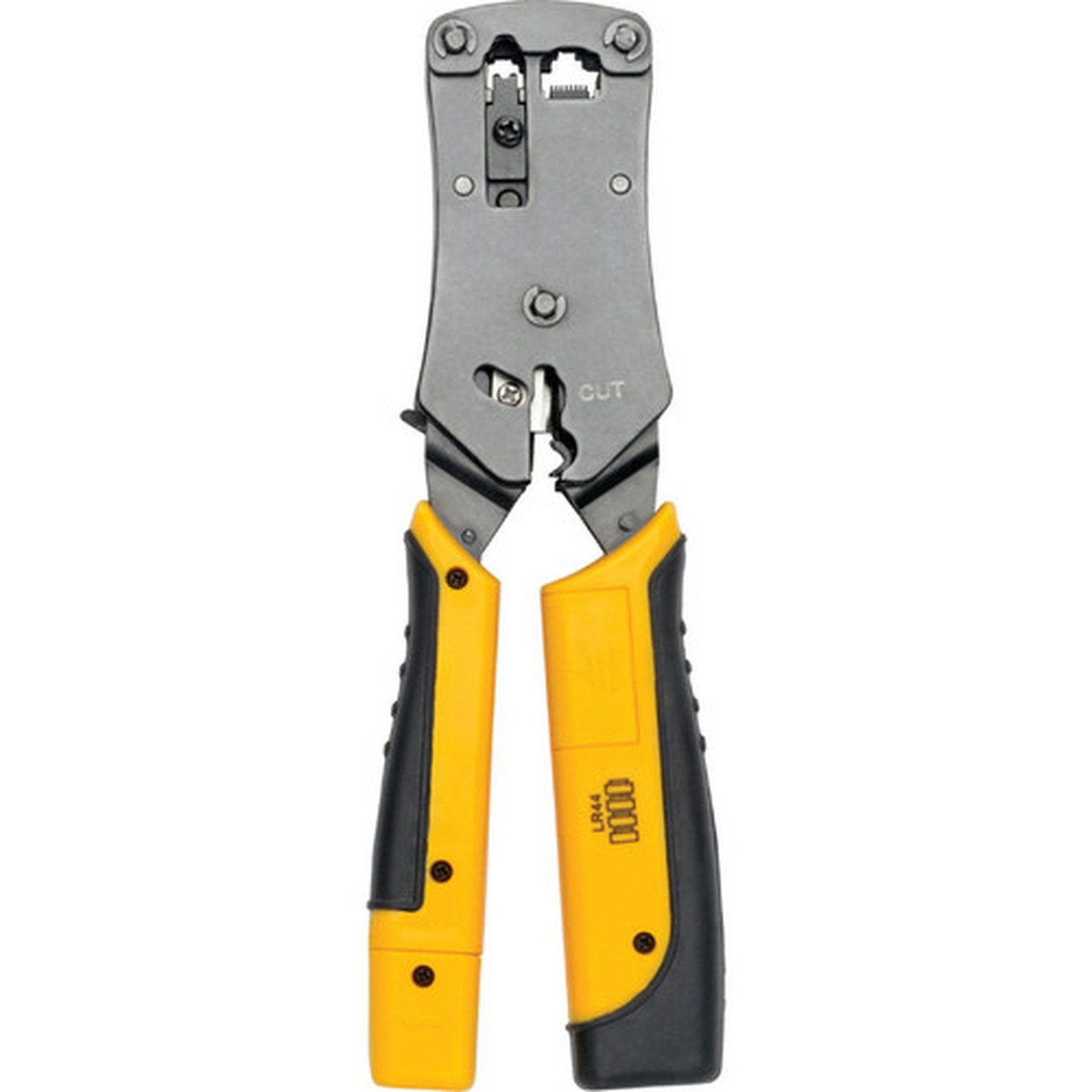 Tripp Lite RJ11RJ12RJ45 Wire Crimper with Built-in Cable Tester - Black Yellow - Ergonomic Design Non-slip Handle LED Light Grip T100-001-TST