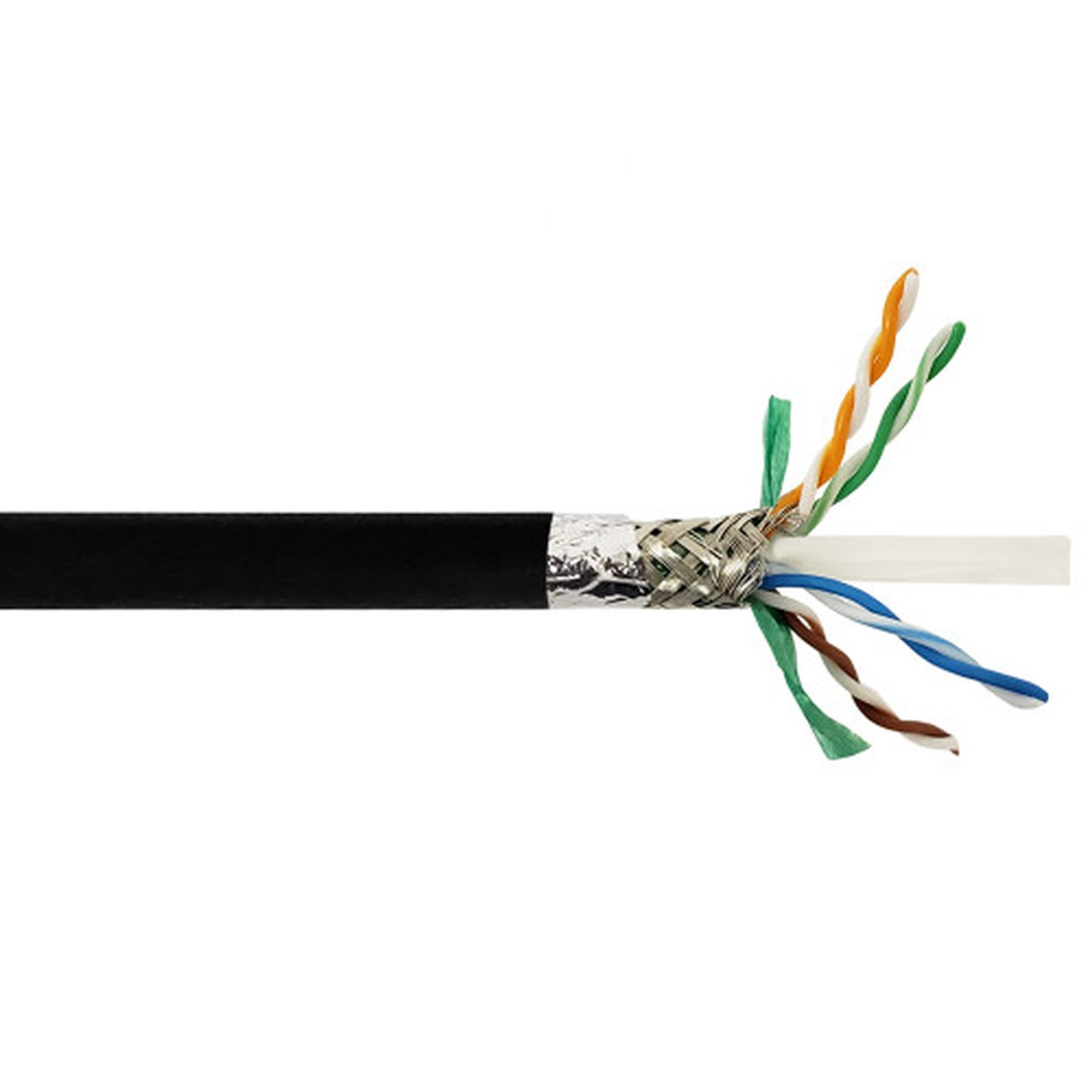 CAT6A Hi-Flex Rugged 4 Pair 26AWG SFTP Shielded Stranded Black Cable - Pur Jacket - Per Foot