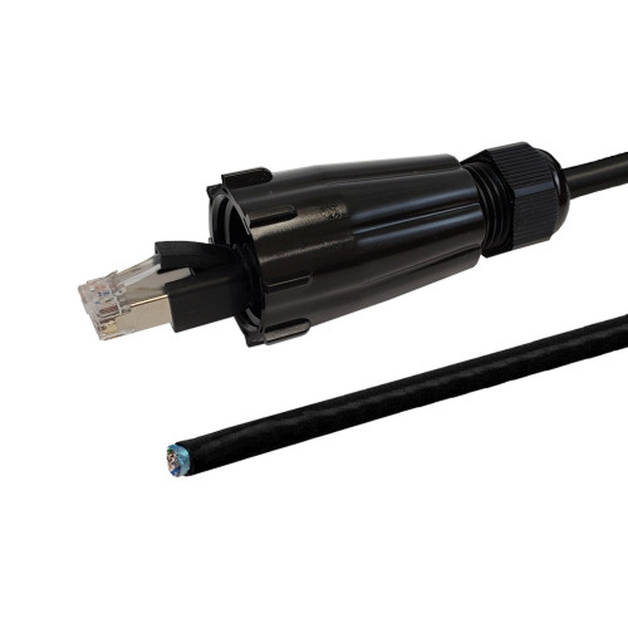 RJ45 Male with IP68 Shroud to Blunt Cat6 Solid UTP Outdoor UV  Direct Burial Pigtail Cable