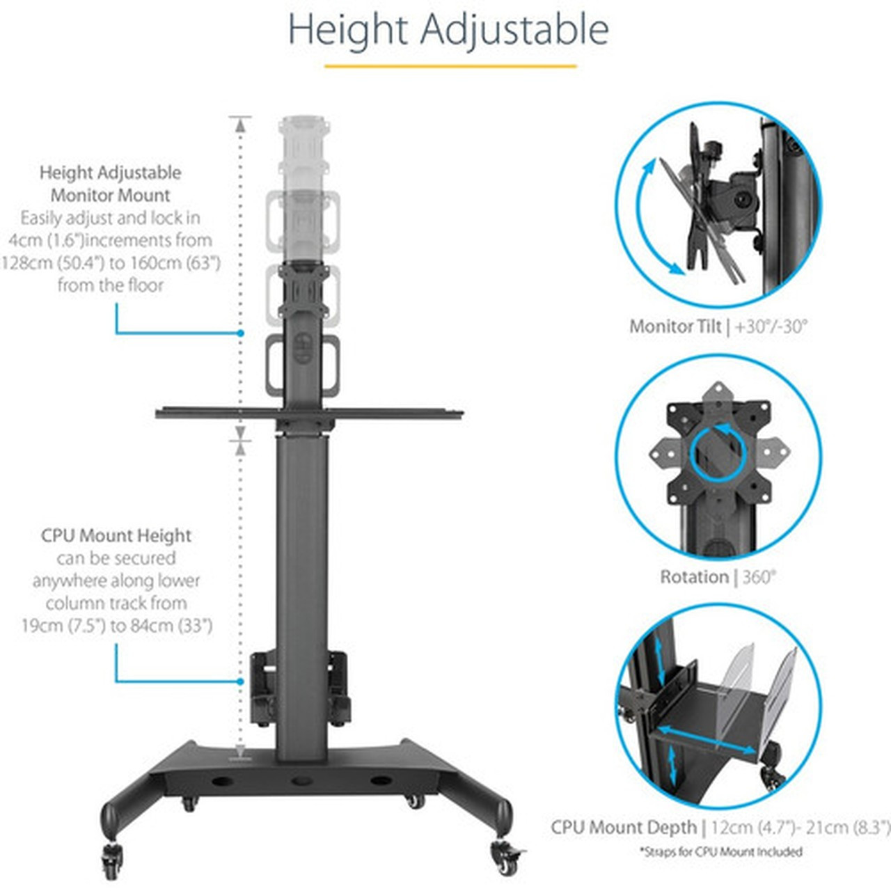 StarTech.com Mobile Standing Workstation with WKSTNCART