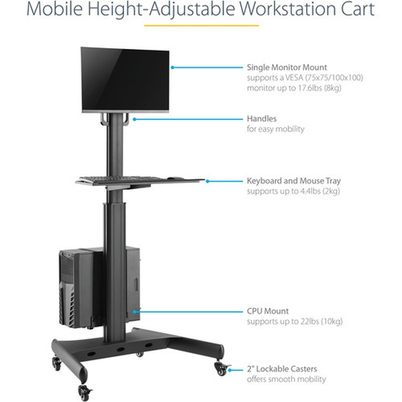 StarTech.com Mobile Standing Workstation with WKSTNCART