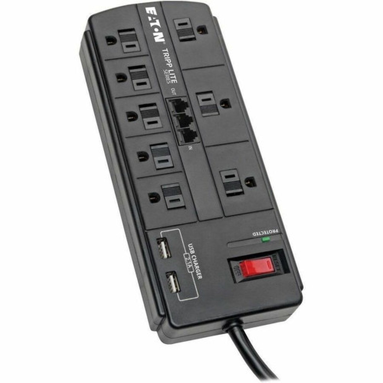 Tripp Lite Surge Protector 8-Outlet 2 USB Charging Ports TelModem 8ft Cord - 8 x NEMA 5-15R 2 x USB - 1875 VA - 1200 J - 120 V AC - TLP88TUSBB