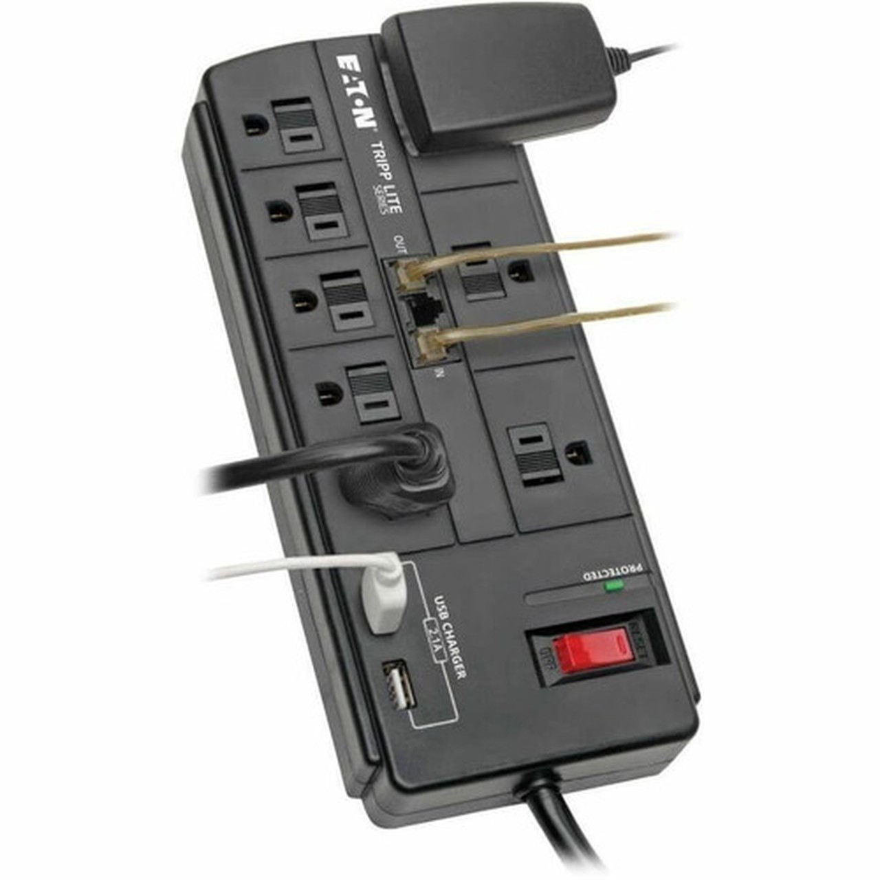 Tripp Lite Surge Protector 8-Outlet 2 USB Charging Ports TelModem 8ft Cord - 8 x NEMA 5-15R 2 x USB - 1875 VA - 1200 J - 120 V AC - TLP88TUSBB