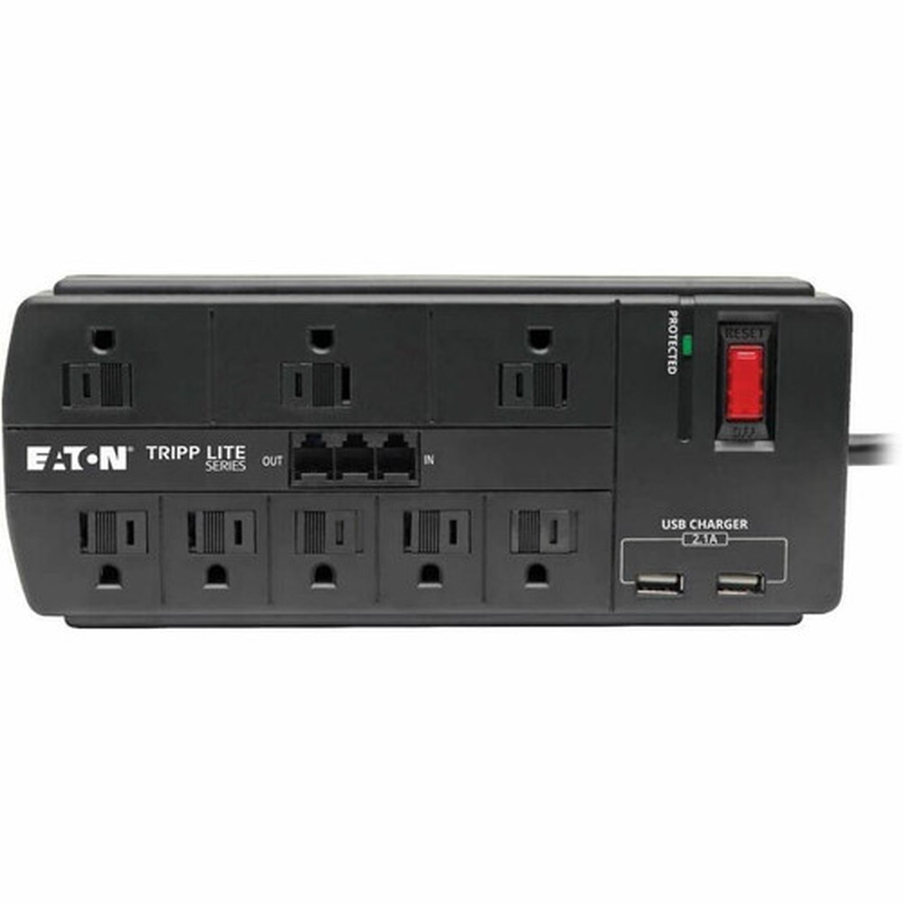 Tripp Lite Surge Protector 8-Outlet 2 USB Charging Ports TelModem 8ft Cord - 8 x NEMA 5-15R 2 x USB - 1875 VA - 1200 J - 120 V AC - TLP88TUSBB