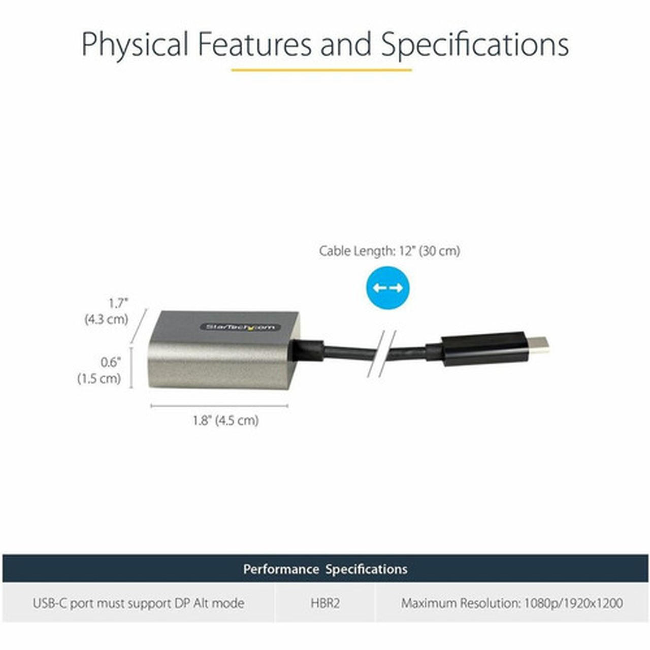 StarTechcom USB C to VGA Adapter 1080p USB Type-C to VGA Adapter Dongle USB-C to VGA MonitorDisplay Video Converter 12 Long - to CDP2VGAEC