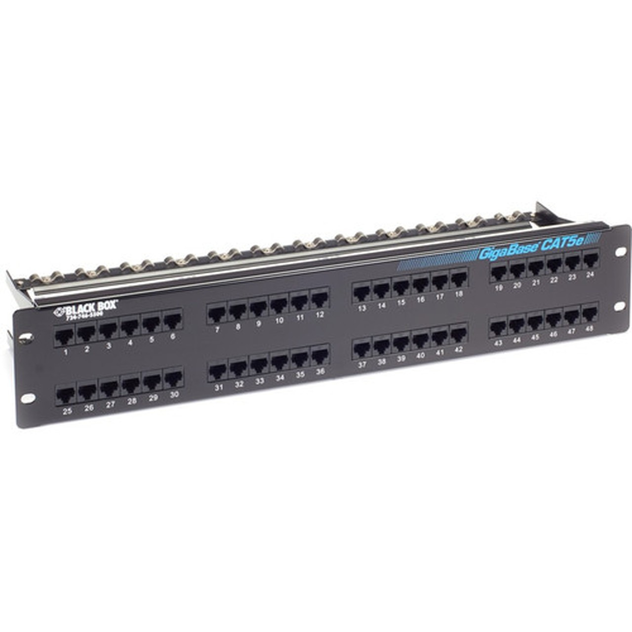 Black Box GigaBase CAT5e Patch Panel - 2U Unshielded 48-Port - 48 Ports - 48 x RJ-45 - 2U High - Rack-mountable - TAA Compliant JPM906A-R6