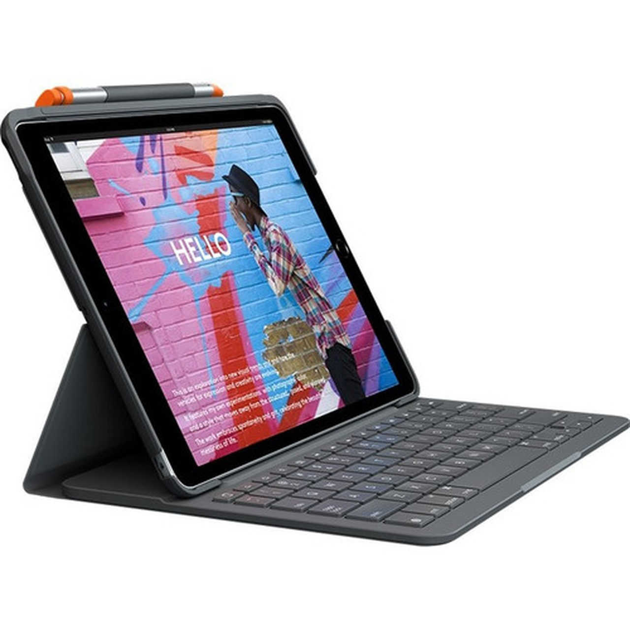 Logitech Slim Folio KeyboardCover Case Apple Logitech iPad 7th Generation Tablet - Graphite - Water Resistant Scratch Resistant 920-009473