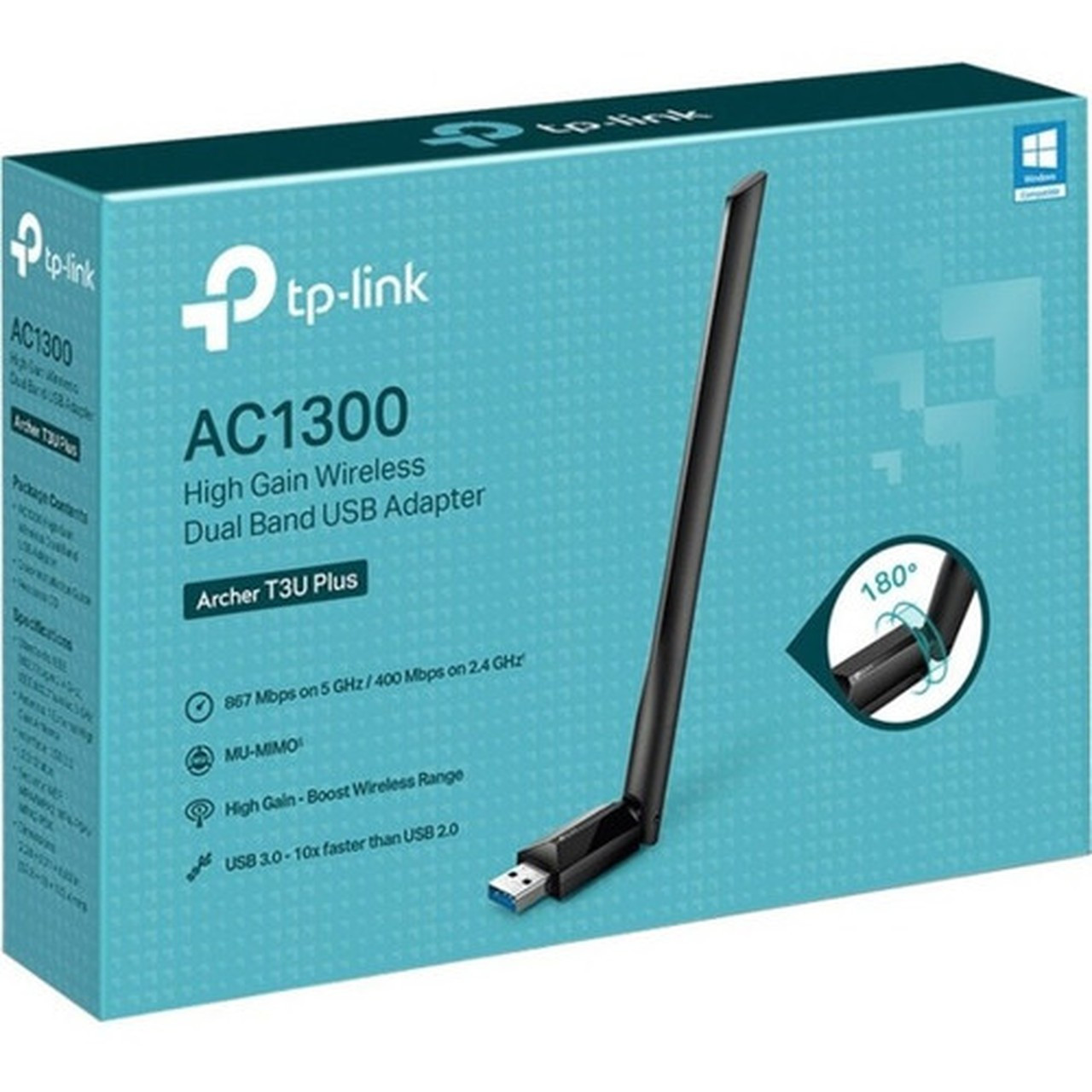TP-Link T3U Plus IEEE 80211ac Dual Band Wi-Fi Adapter for Desktop ComputerNotebook - USB 30 - 127 Gbits - 240 GHz ISM - 5 GHz - ARCHER T3U PLUS