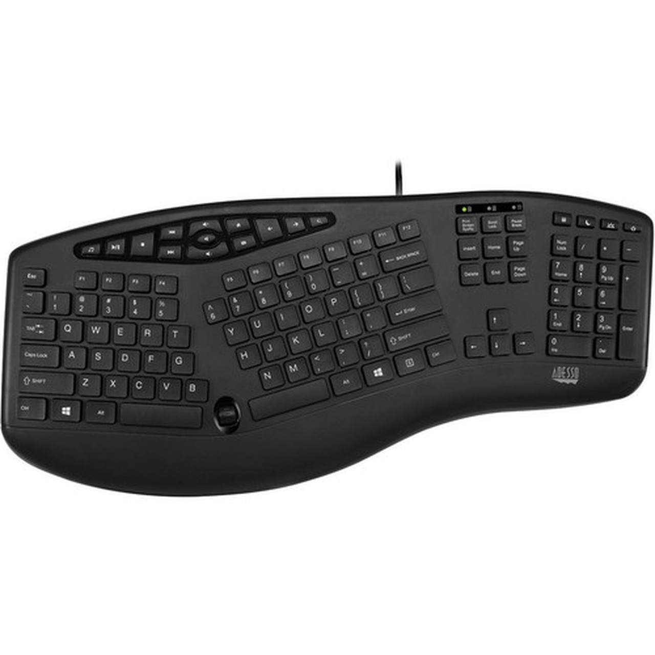 Adesso TruForm Ergonomic Desktop Keyboard - Cable Connectivity - USB Interface - 104 Key Home Back Forward Search Email Sleep - AKB-160UB