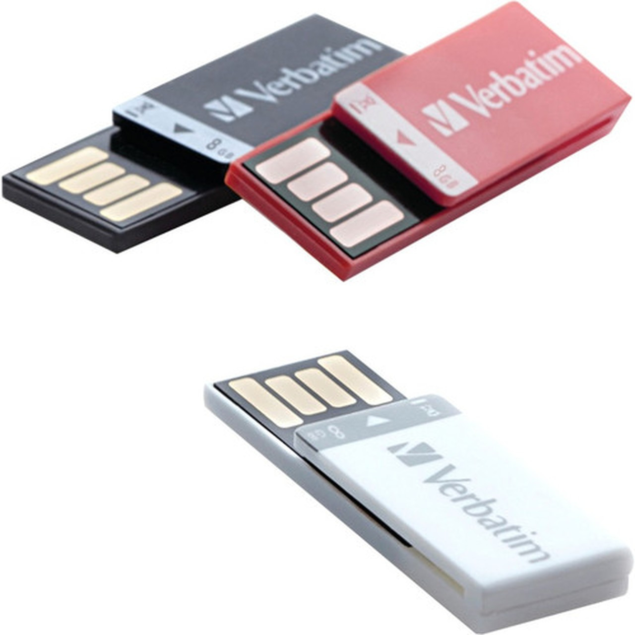 Verbatim 8GB Clip-It USB Flash Drive - 3pk - Black White Red - 8 GB - USB - Red Black White - Lifetime Warranty - 3  Pack 98674