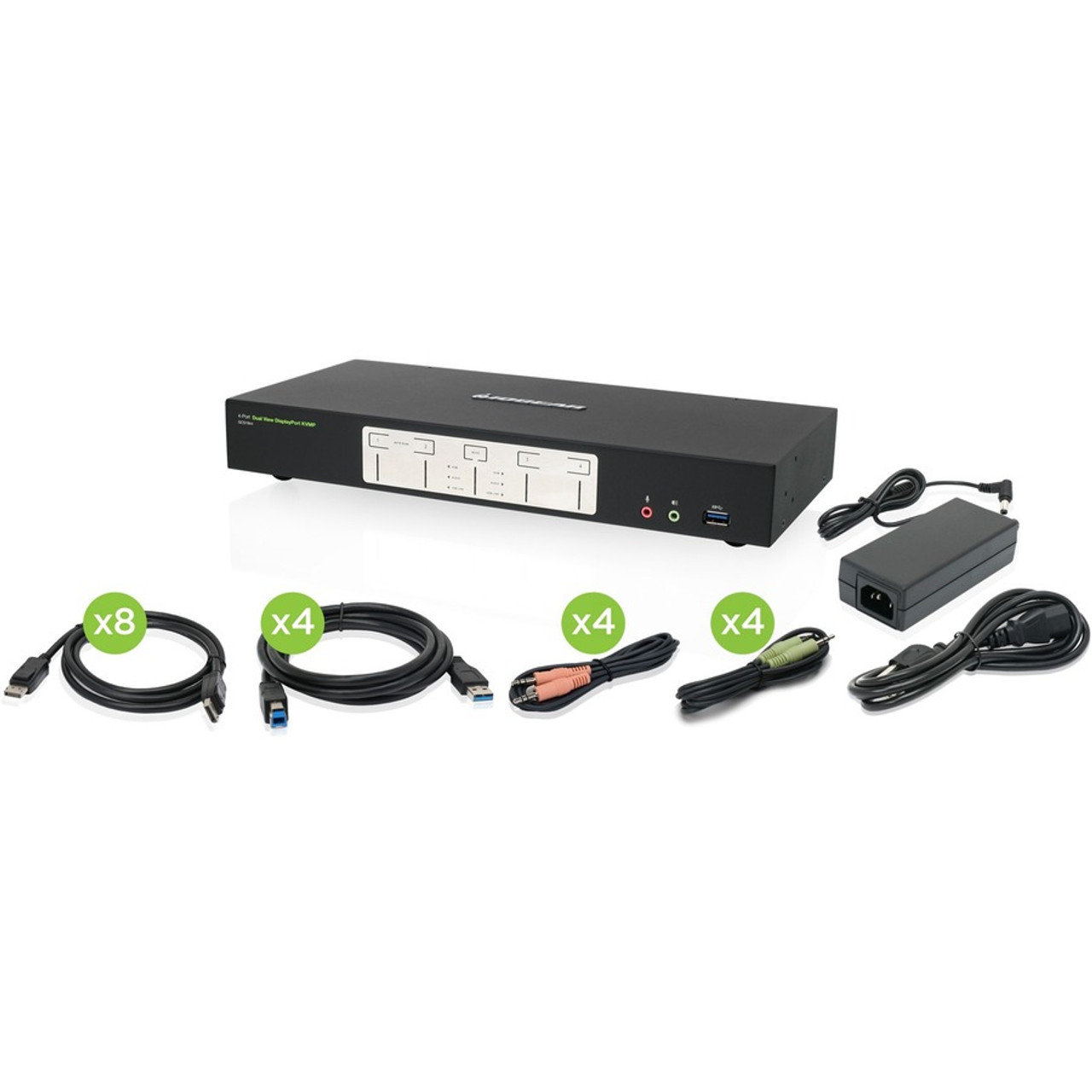 IOGEAR 4-Port 4K Dual View DisplayPort KVMP with USB 3.0 Hub and Audio (TAA) - 4 Computer(s) - 1 Local User(s) - 4096 x 2160 - 8 x USB (Fleet Network)