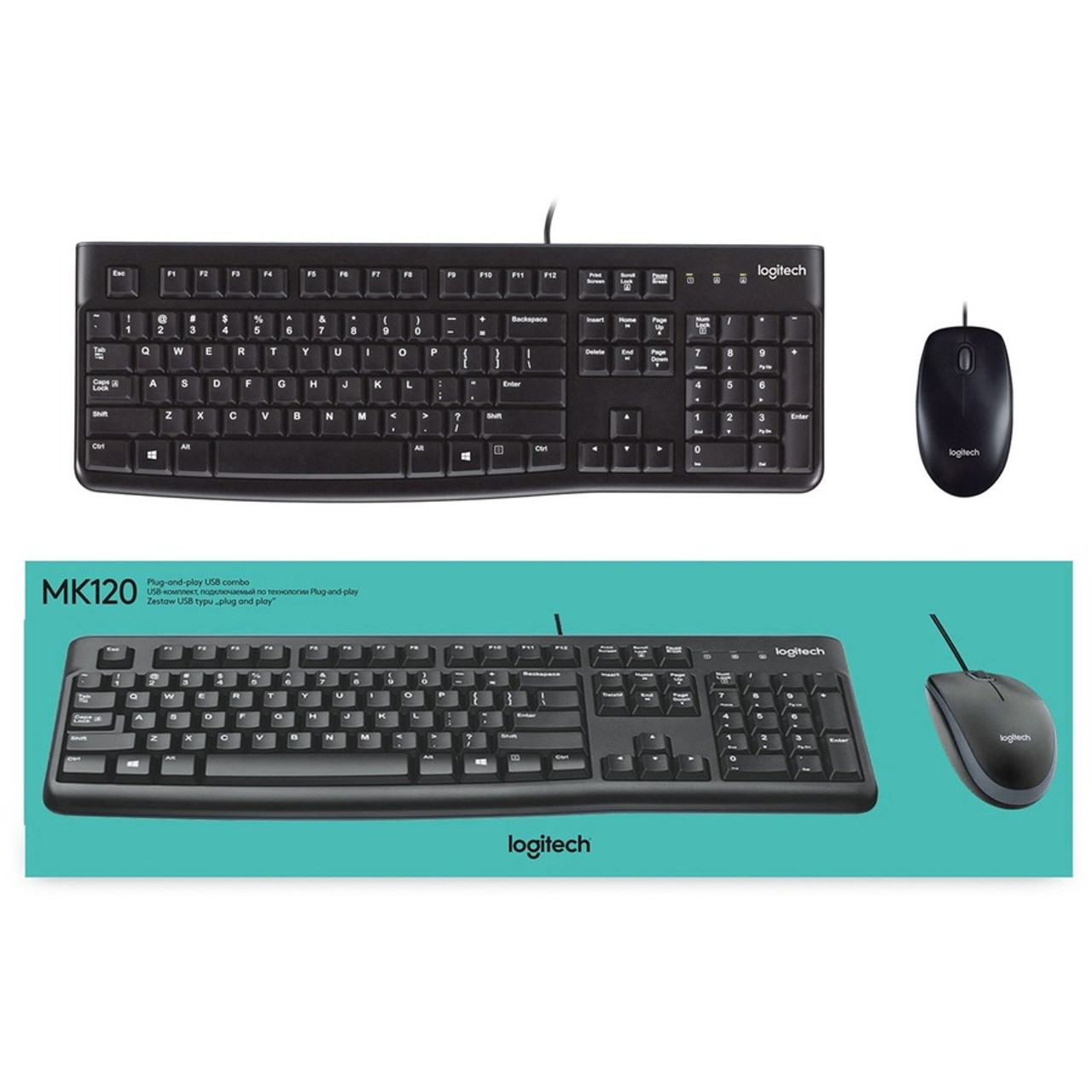 Logitech MK120 Desktop Corded Combo Set - USB Cable Keyboard - 104 Key - USB Cable Mouse - Optical - 1000 dpi - 3 Button - Scroll for (920-002565)