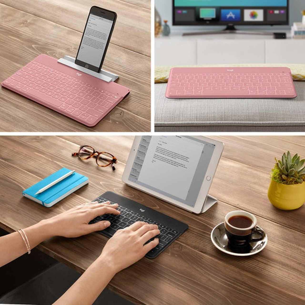 Logitech Keys-To-Go Keyboard - Wireless Connectivity - Bluetooth - iPhone iPad Apple TV - iOS - Scissors Keyswitch - Blush 920-010039