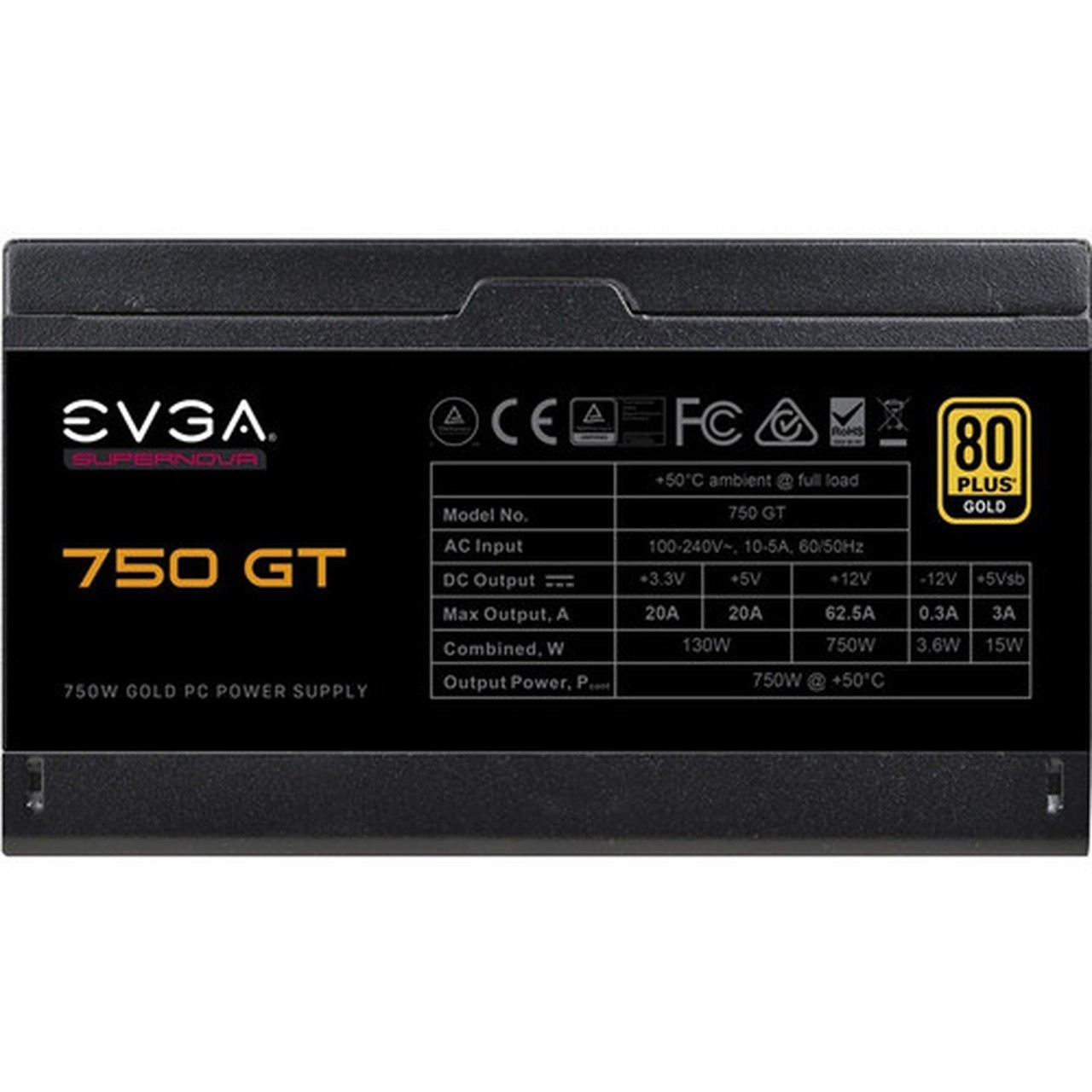 EVGA SuperNOVA 750 GT Power Supply - Internal - 120 V AC 230 V AC Input - 33 V DC  20 A 5 V DC  20 A 12 V DC  626 A -12 V DC 220-GT-0750-Y1