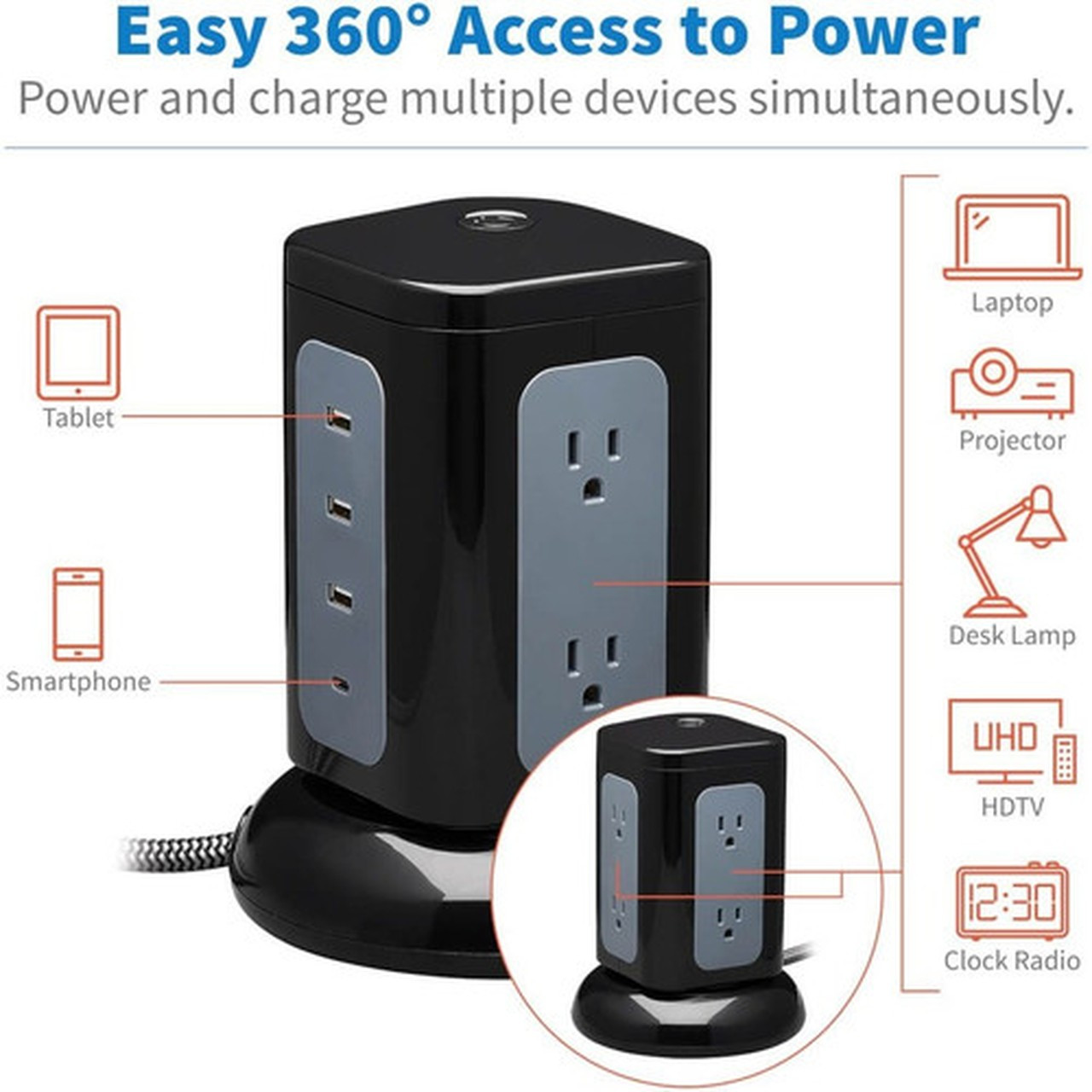 Tripp Lite Protect It TLP606UCTOWER 6-Outlet Surge SuppressorProtector - 6 x NEMA 5-15R 4 x USB - 180 kVA - 1800 J - 120 V AC - 8 TLP606UCTOWER
