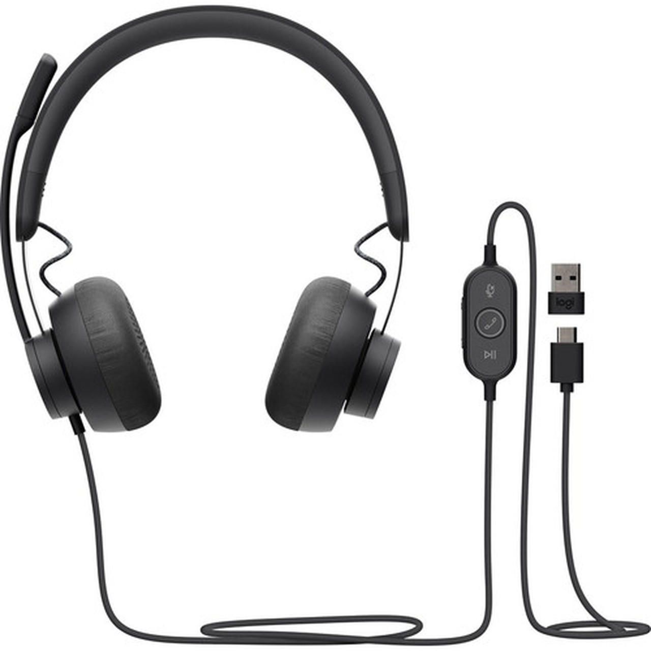 Logitech Zone 750 Wired On-Ear Headset with advanced noise-canceling microphone simple USB-C and included USB-A adapter for all - - 981-001103