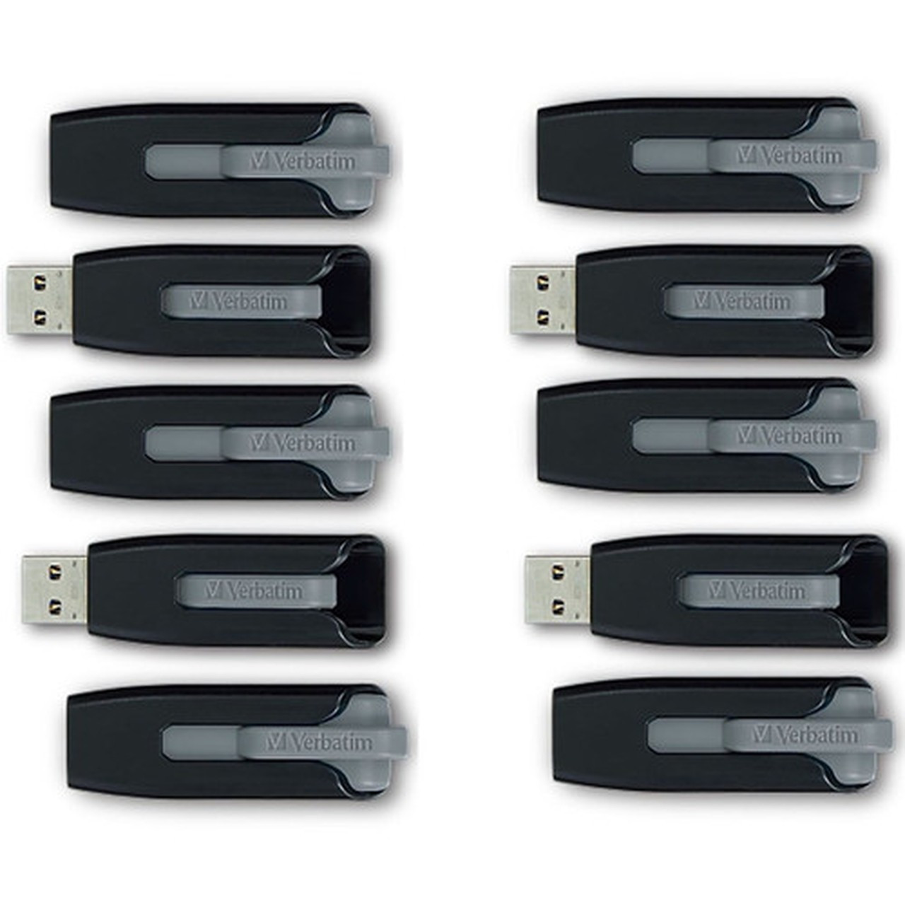 Verbatim Store n Go V3 32GB USB 32 Gen 1 Flash Drive - 32 GB - USB 32 Gen 1 Type A - Gray - Lifetime Warranty - 10 Pack 70894