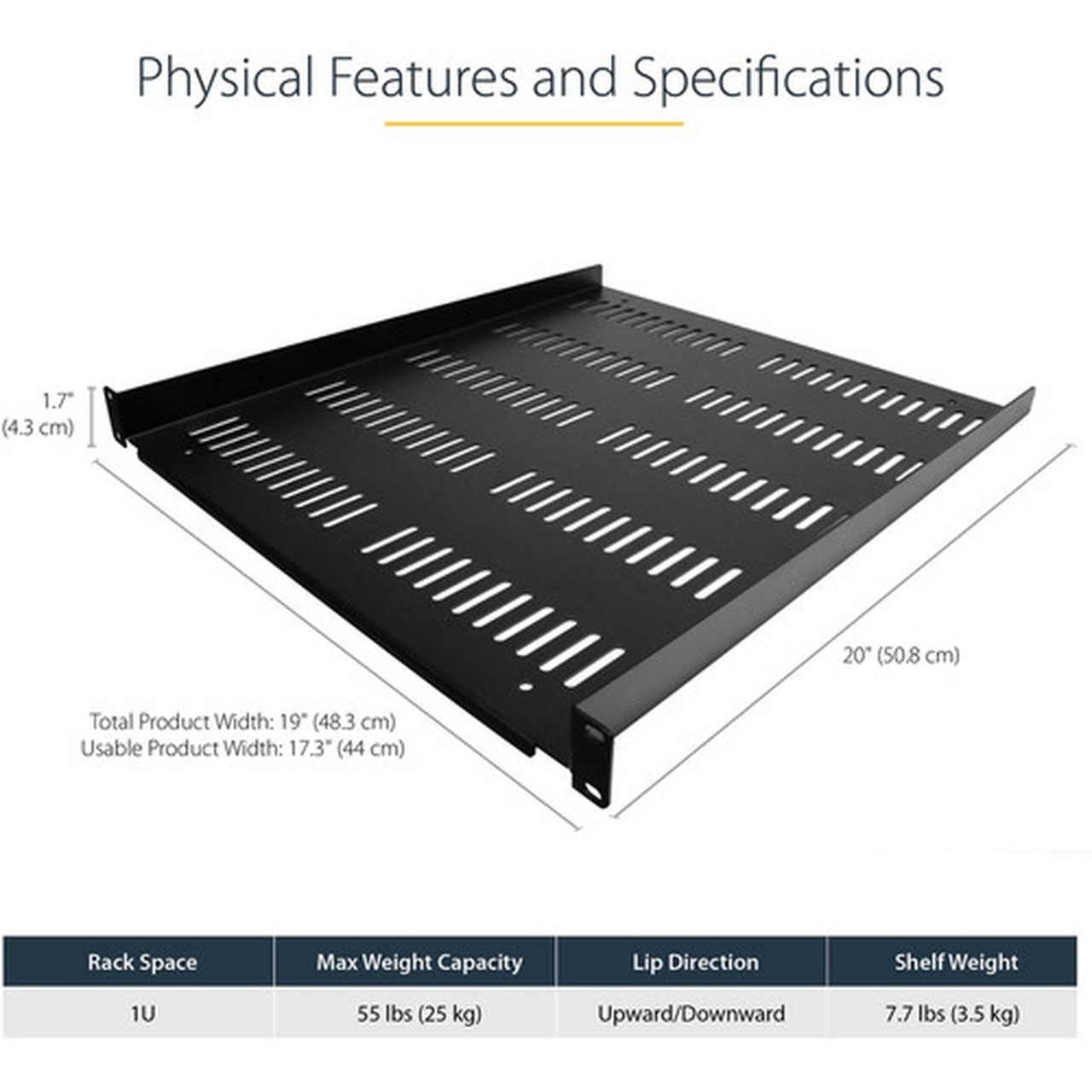 StarTechcom 1U Vented Server Rack Cabinet Shelf - Fixed 20 Deep Cantilever Rackmount Tray for 19 DataAVNetwork Enclosure wCage - SHELF-1U-20-FIXED-V