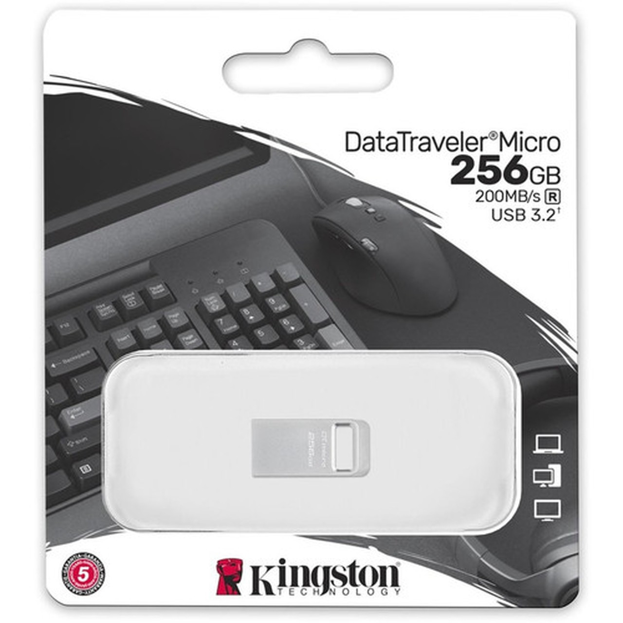 Kingston DataTraveler Micro USB Flash Drive - 256 GB - USB 32 Gen 1 Type A - 200 MBs Read Speed - Silver - 5 Year Warranty DTMC3G2256GB