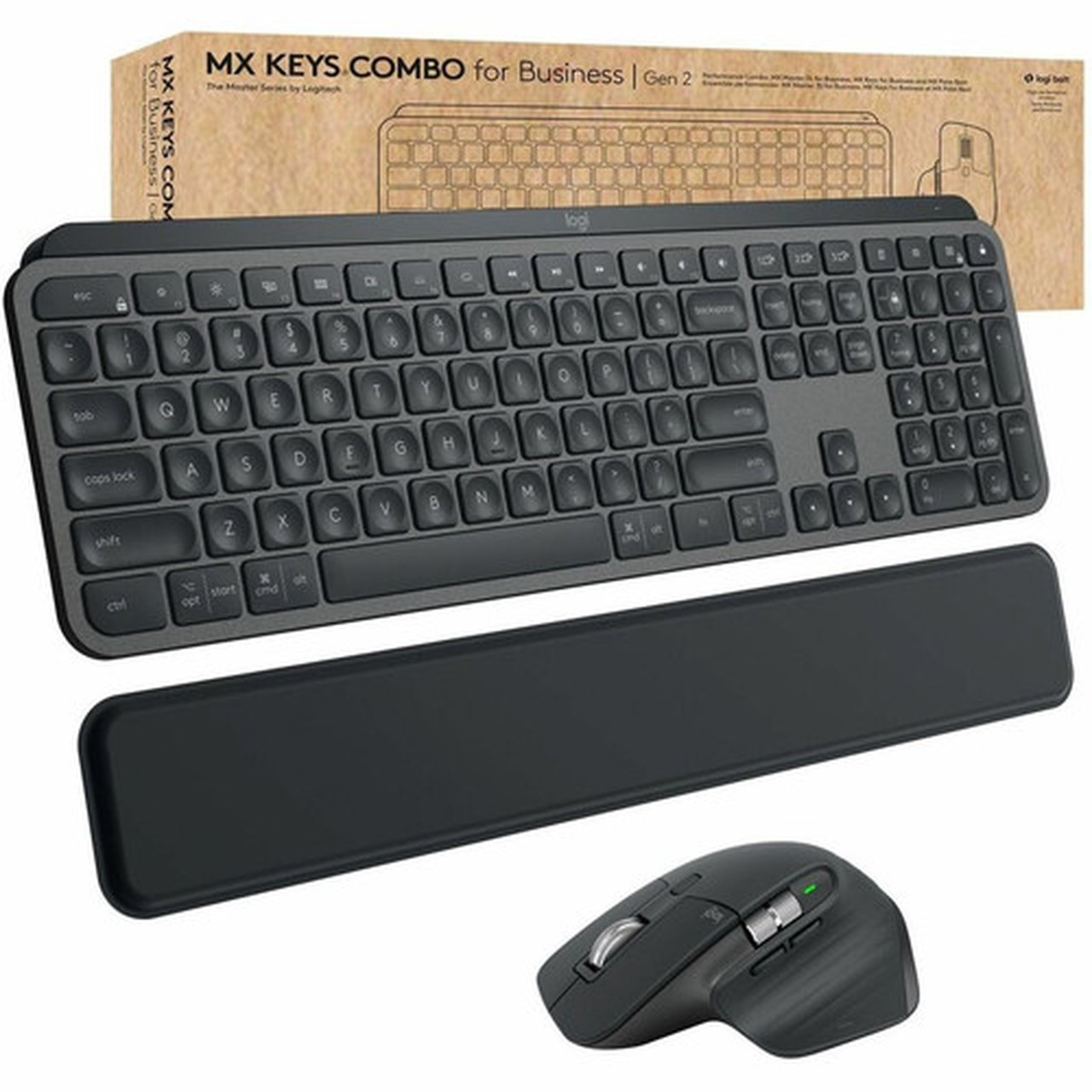 Logitech MX Keys Combo for Business Keyboard  Mouse - USB Wireless Bluetooth Keyboard - USB Wireless Bluetooth Mouse - Darkfield - - 920-010923