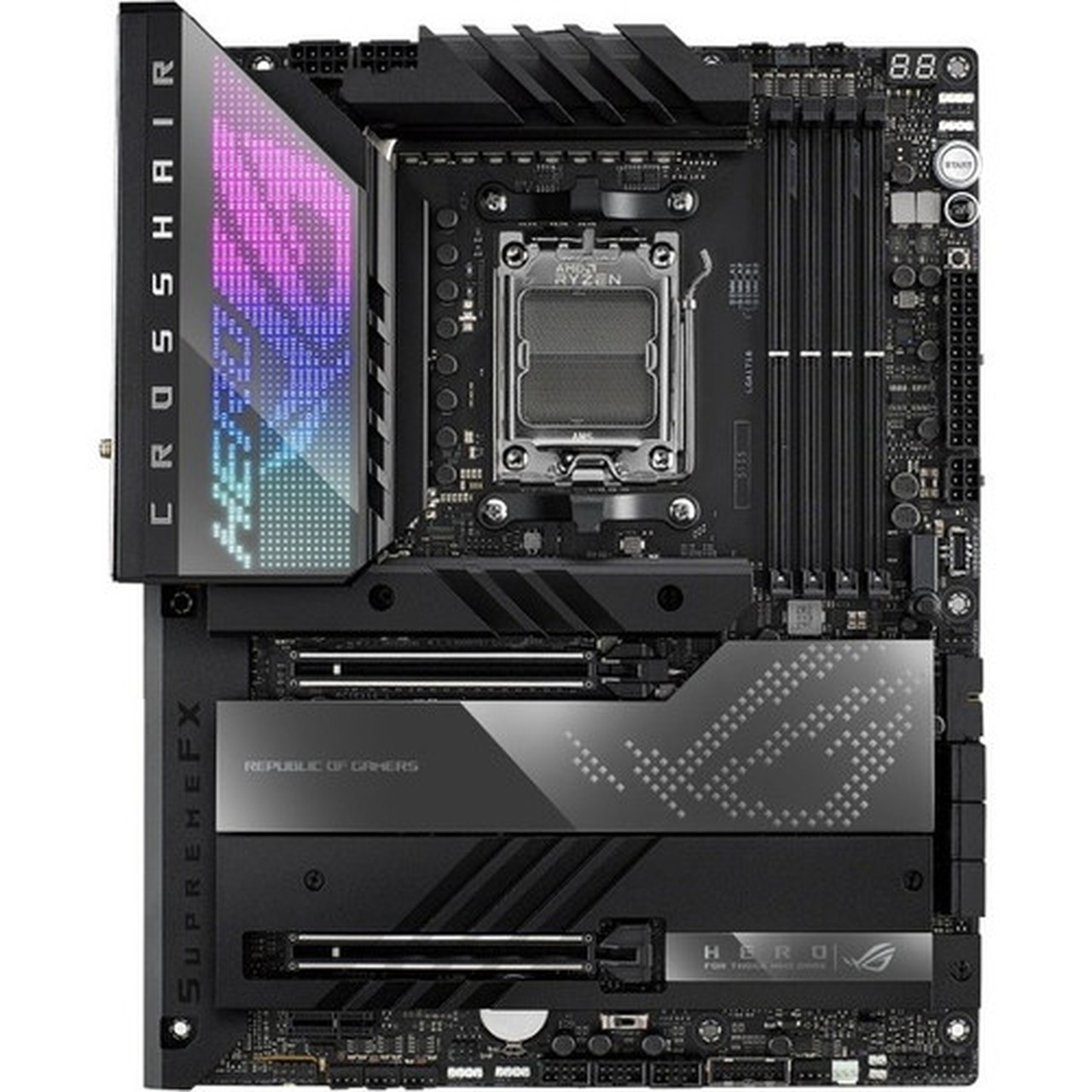 Asus ROG Crosshair X670E HERO Gaming Desktop Motherboard - AMD X670 Chipset - Socket AM5 - ATX - Ryzen 5 Ryzen 7 Ryzen 9 Processor - ROG CROSSHAIR X670E HERO
