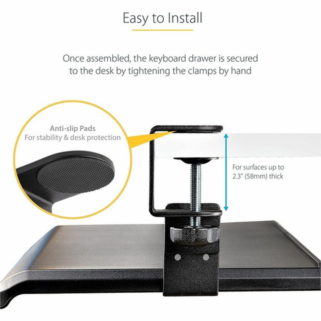 Under Desk Keyboard Tray Clamp on Keyboard Holder Up to 12kg265lb Height Adjustable Ergonomic Sliding Keyboard Drawer - Sliding KEYBOARD-TRAY-CLAMP1