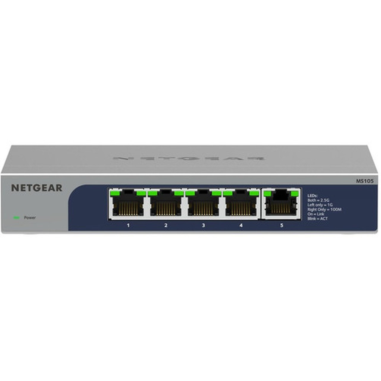 Netgear 5-Port Multi-Gigabit 25G Ethernet Unmanaged Switch - 5 Ports - 25 Gigabit Ethernet - 25GBase-T - 2 Layer Supported - 924 MS105-100NAS