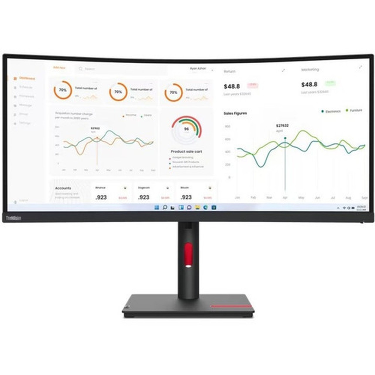 Lenovo ThinkVision T34w-30 34 UW-QHD Curved Screen LCD Monitor - 219 - Raven Black - 34 86360 mm Class - Vertical Alignment VA 63D4GAR1US