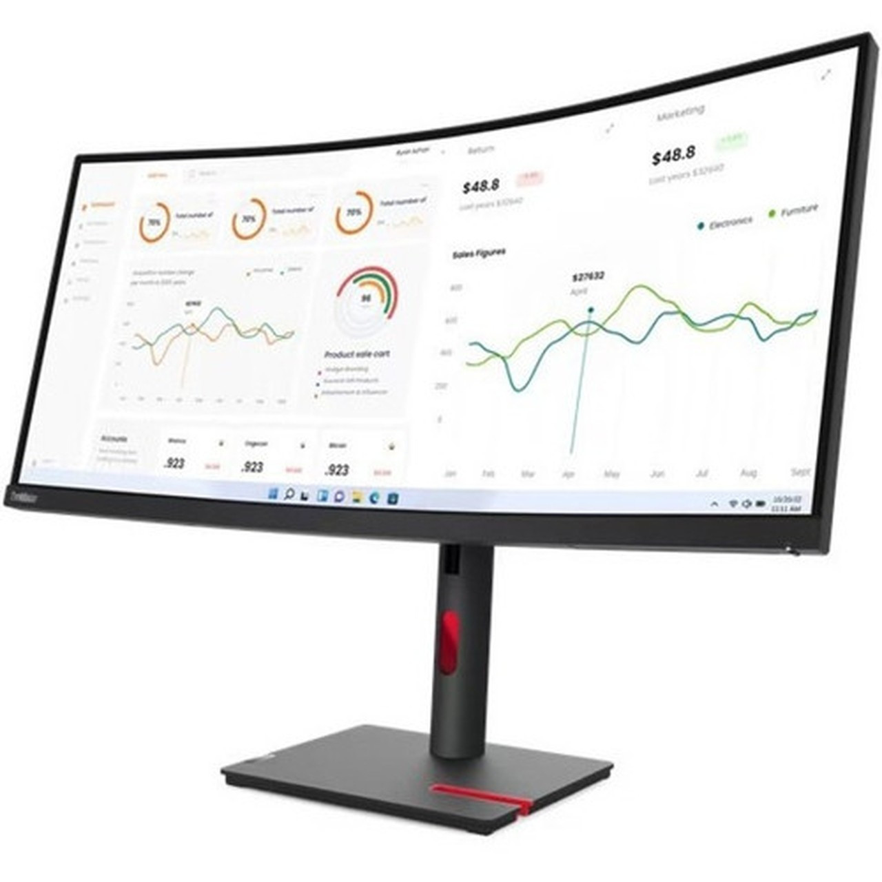 Lenovo ThinkVision T34w-30 34 UW-QHD Curved Screen LCD Monitor - 219 - Raven Black - 34 86360 mm Class - Vertical Alignment VA 63D4GAR1US