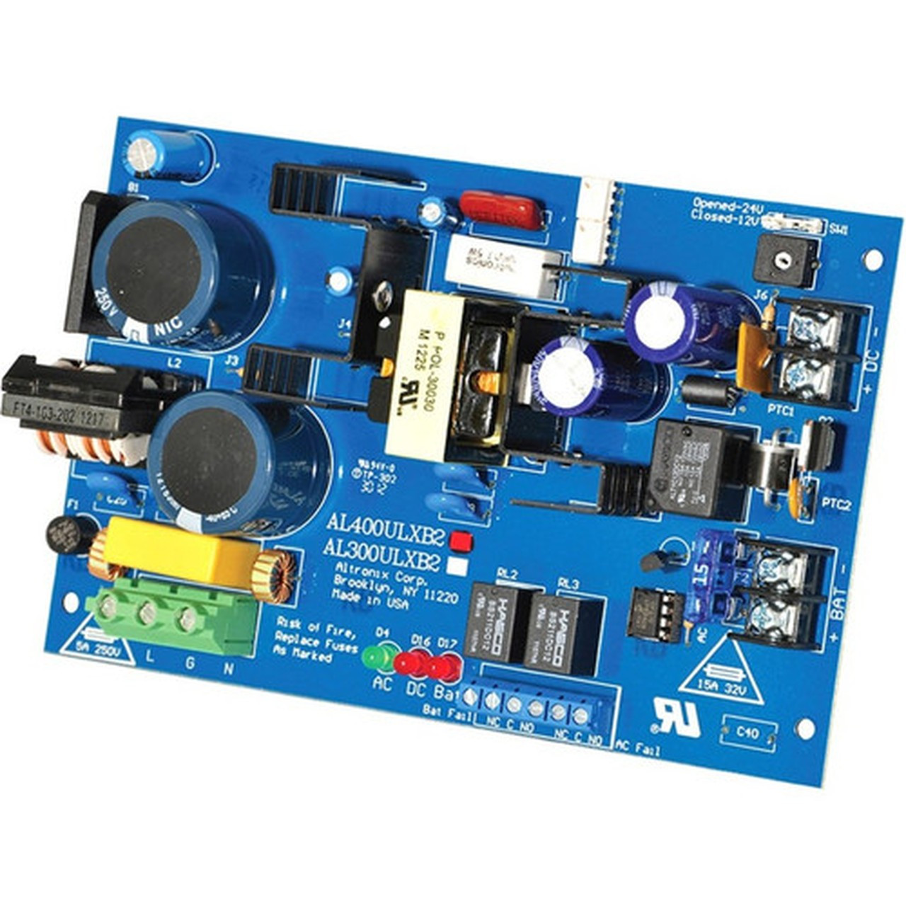 Altronix AL400ULXB2 UL Recognized Power SupplyCharger - Board - 120 V AC Input - 12 V DC  4 A 24 V DC  3 A Output - 1 12V Rails AL400ULXB2
