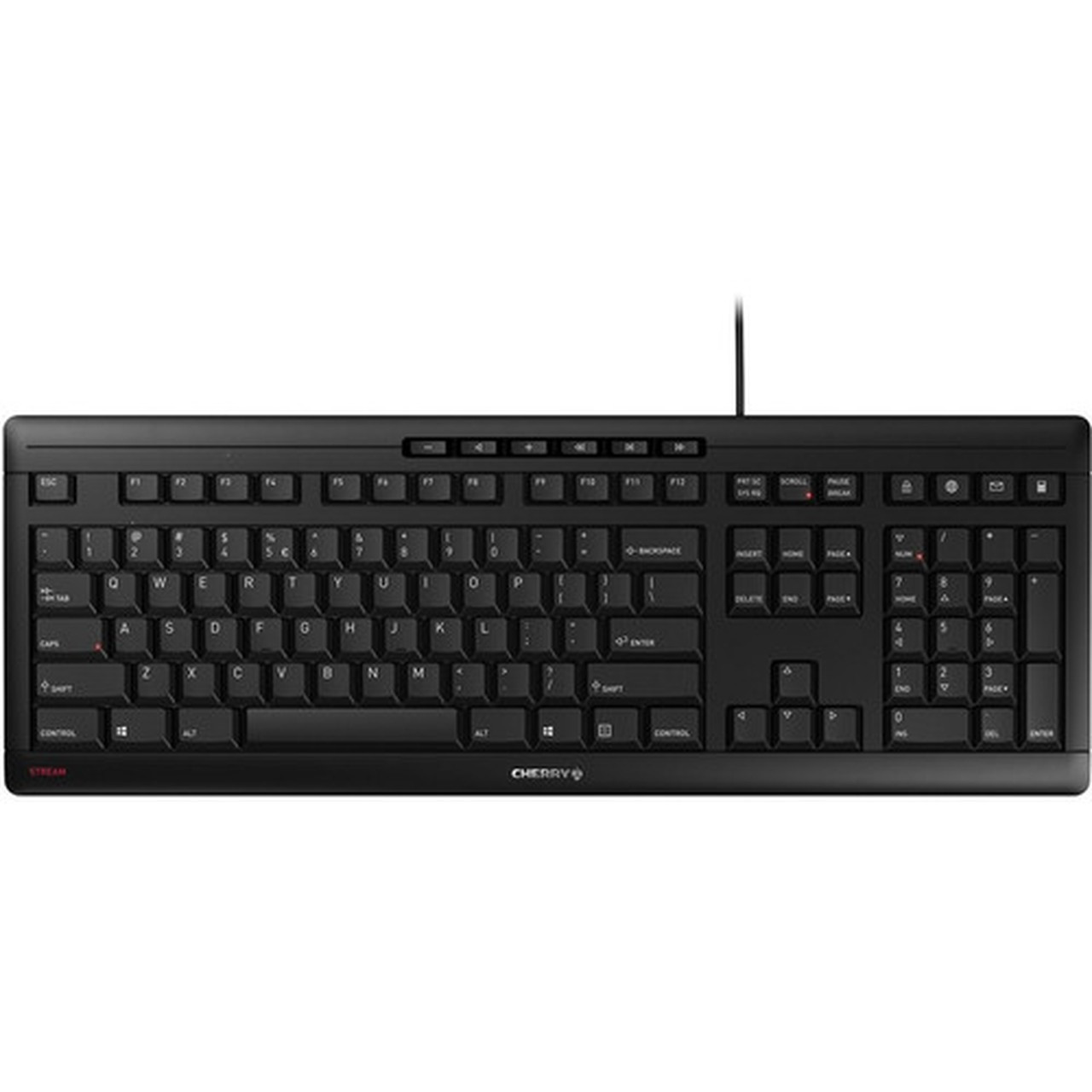 CHERRY STREAM Keyboard - Cable Connectivity - USB Interface - 104 Key Volume Up Volume Down Previous Track Next Track PlayPause JK-8500EU-2
