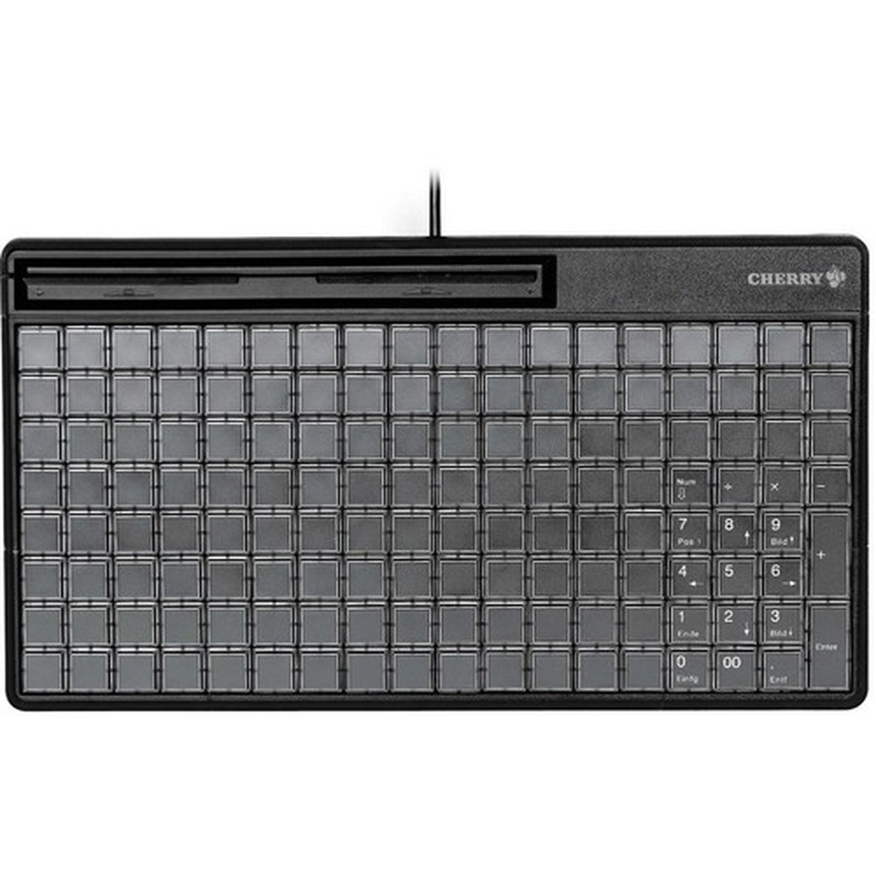 Cherry SPOS G86-63410 POS Keyboard - 142 Keys - 142 Relegendable Keys - Magnetic Stripe Reader - USB - Black G86-63410EUADAA