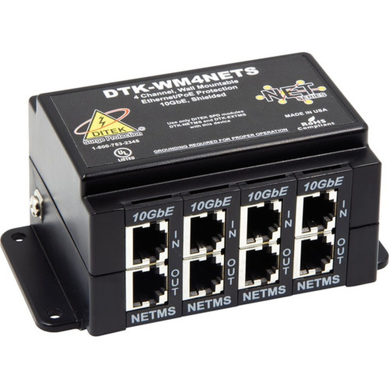 DITEK DTK-WM4NETS Surge SuppressorProtector - 4 x RJ-45 - 144 VA - TAA Compliant DTK-WM4NETS