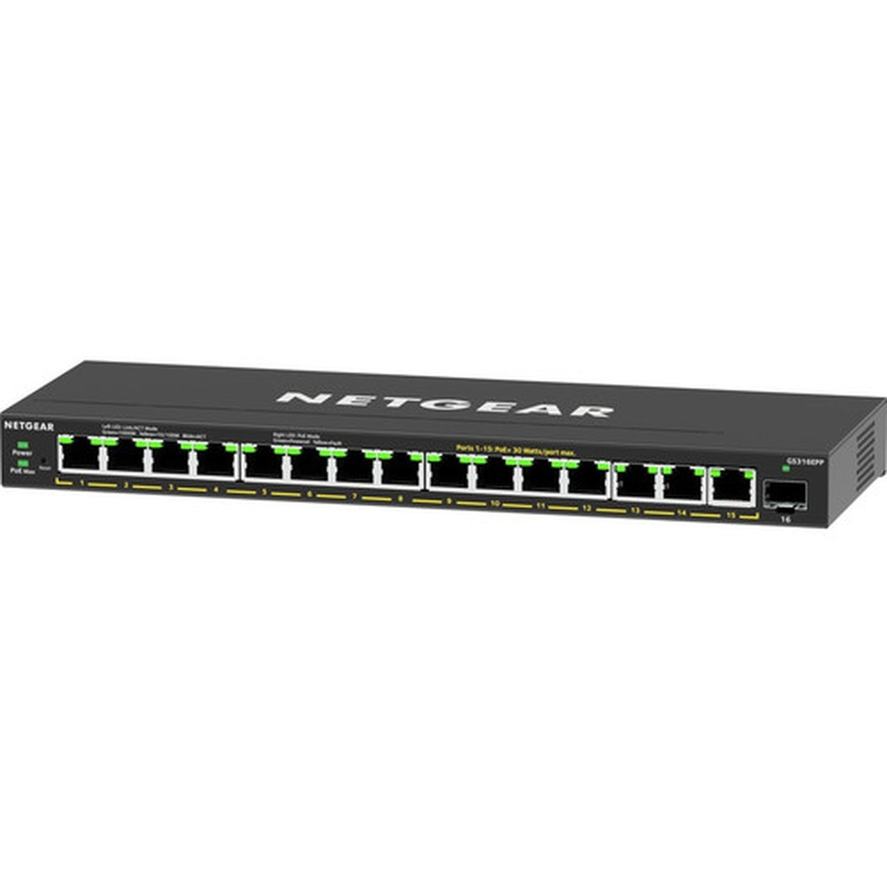Netgear 16-Port High-Power PoE Gigabit Ethernet Plus Switch 231W with 1 SFP Port - 15 Ports - Manageable - 3 Layer Supported - - 1 GS316EPP-100NAS