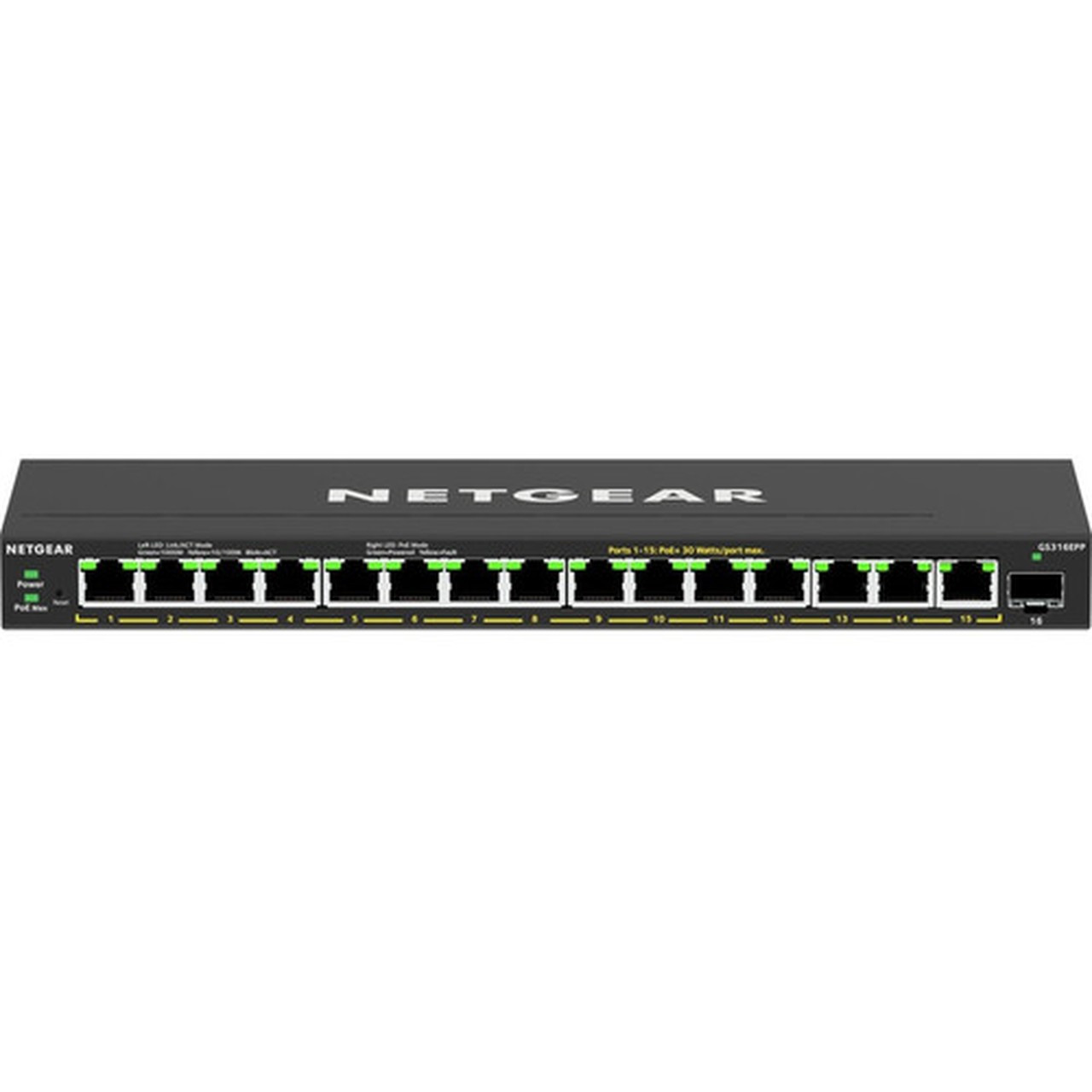 Netgear 16-Port High-Power PoE Gigabit Ethernet Plus Switch 231W with 1 SFP Port - 15 Ports - Manageable - 3 Layer Supported - - 1 GS316EPP-100NAS