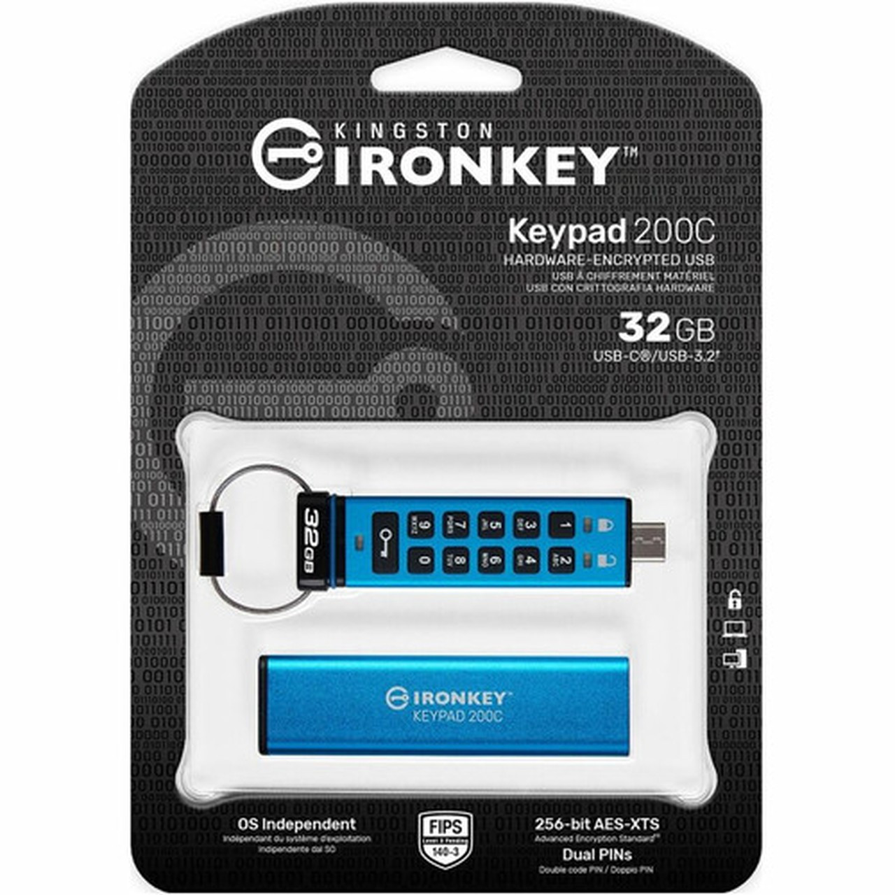 IronKey FIPS 140-3 Level 3 Pending Certified Keypad Drive - 32 GB - USB 31 Gen 1 Type C - 145 MBs Read Speed - 115 MBs Write - IKKP200C32GB